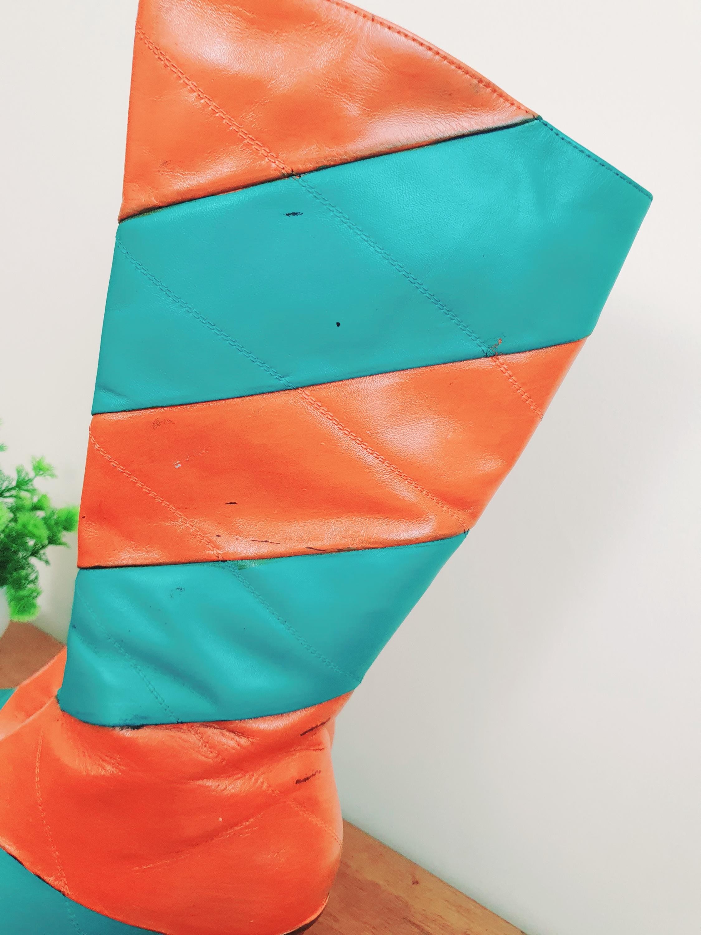 1960s Turquoise Orange Striped Boots