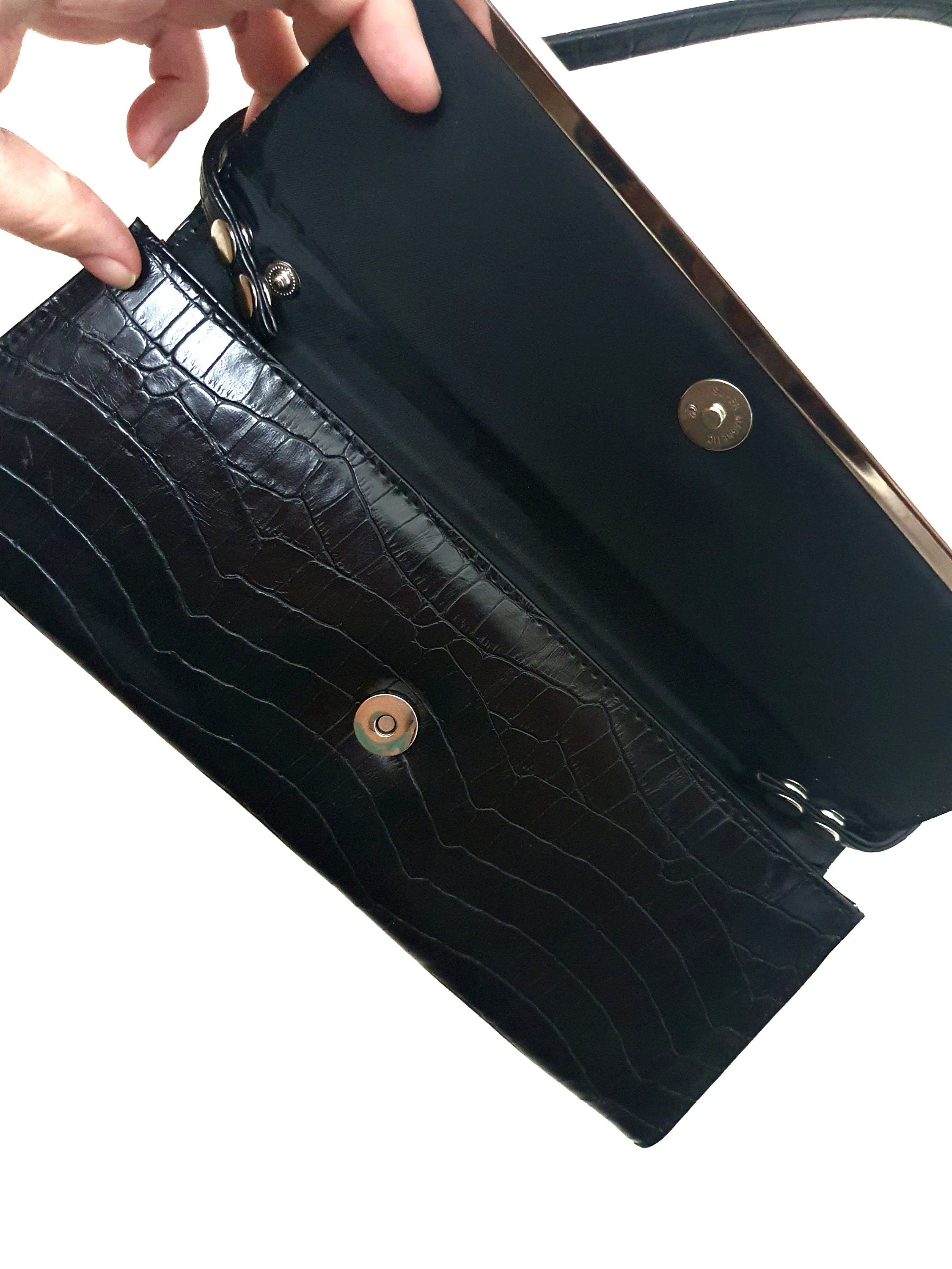 Y2k Black Mock Croc Baguette