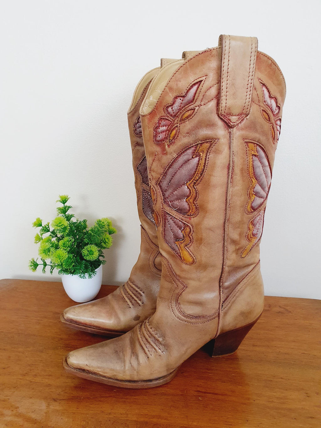 Dune 1990s Y2k Beige Cow Girl Boots