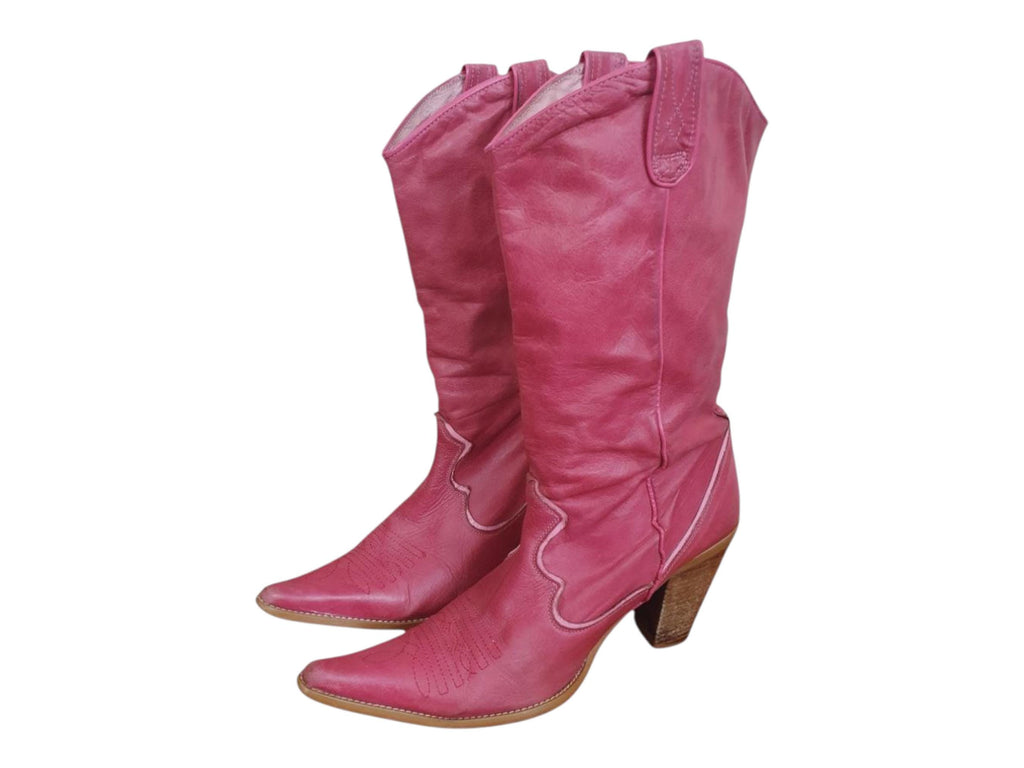 1970s Pink Leather Cow Girl Boots