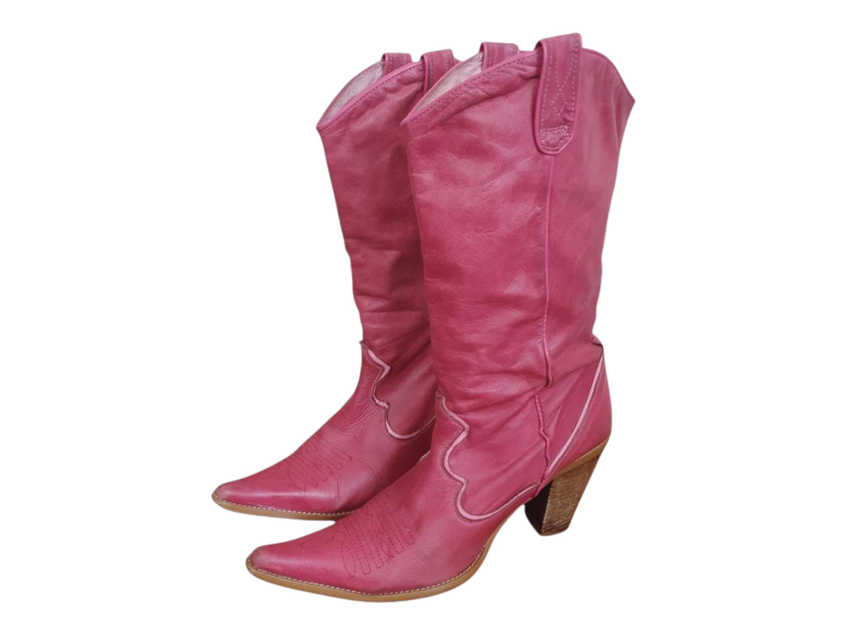 1970s Pink Leather Cow Girl Boots