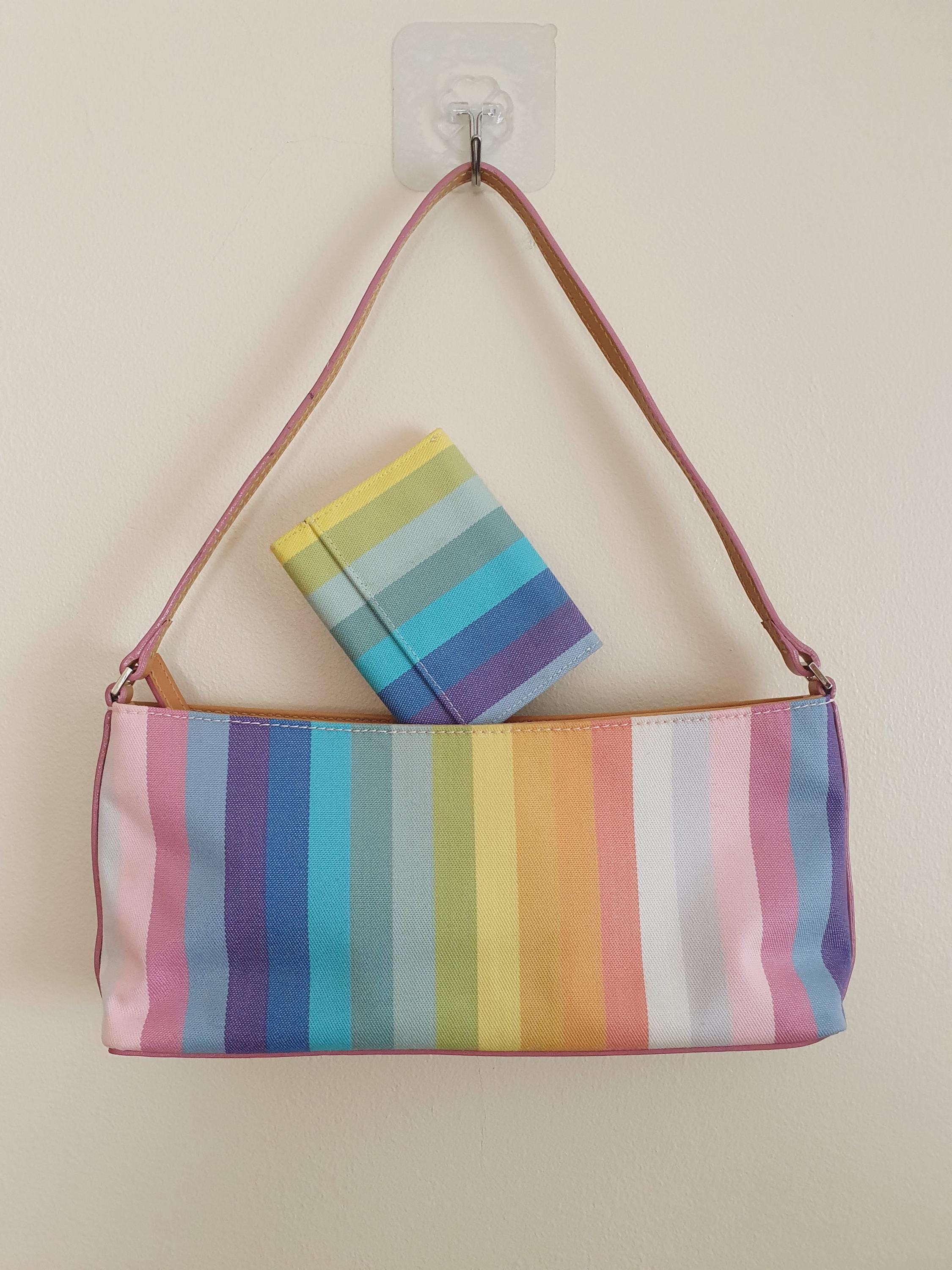 Y2k Rainbow Striped Baguette And Purse