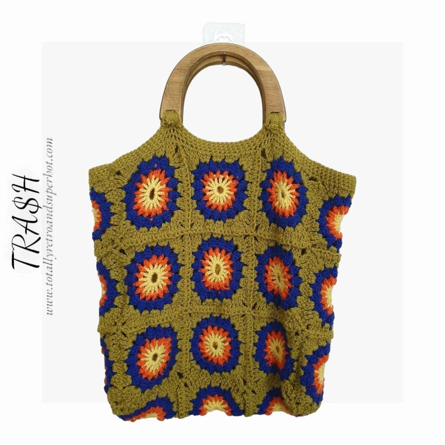 1970s Crochet Shopper Tote Bag