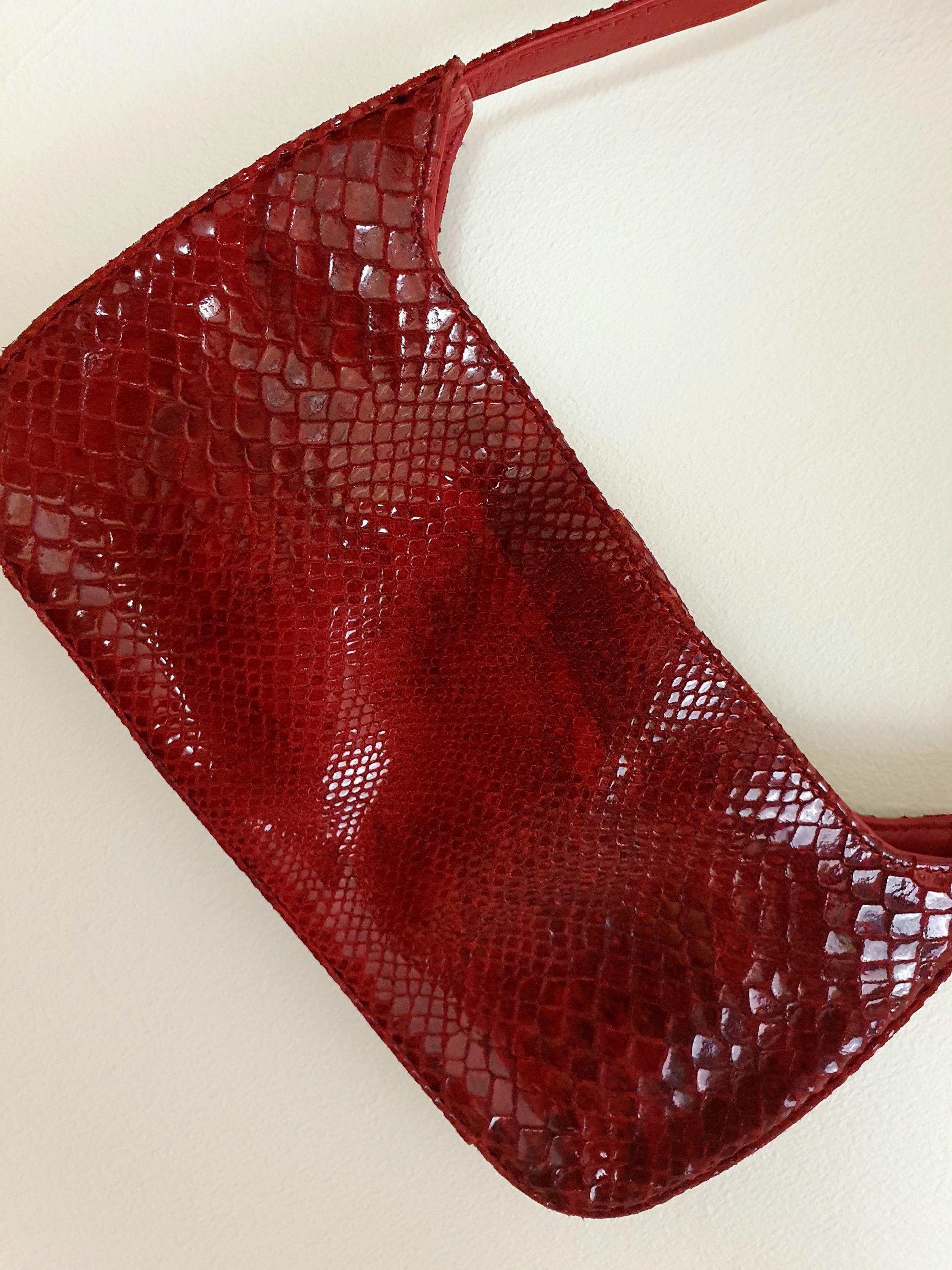 Y2k Vintage Dark Red Leather Shoulder Bag