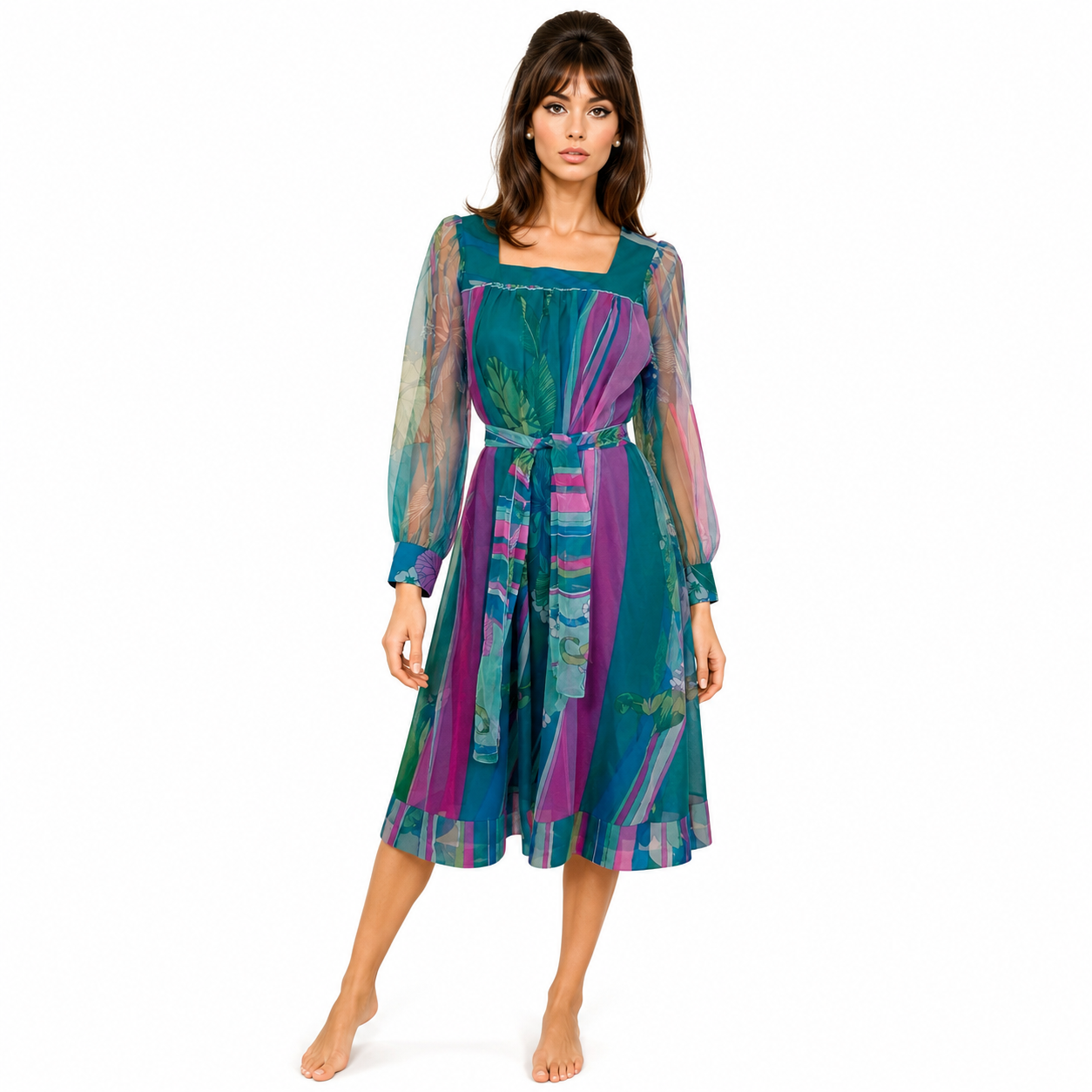 Unique 1970s Chiffon Day Dress