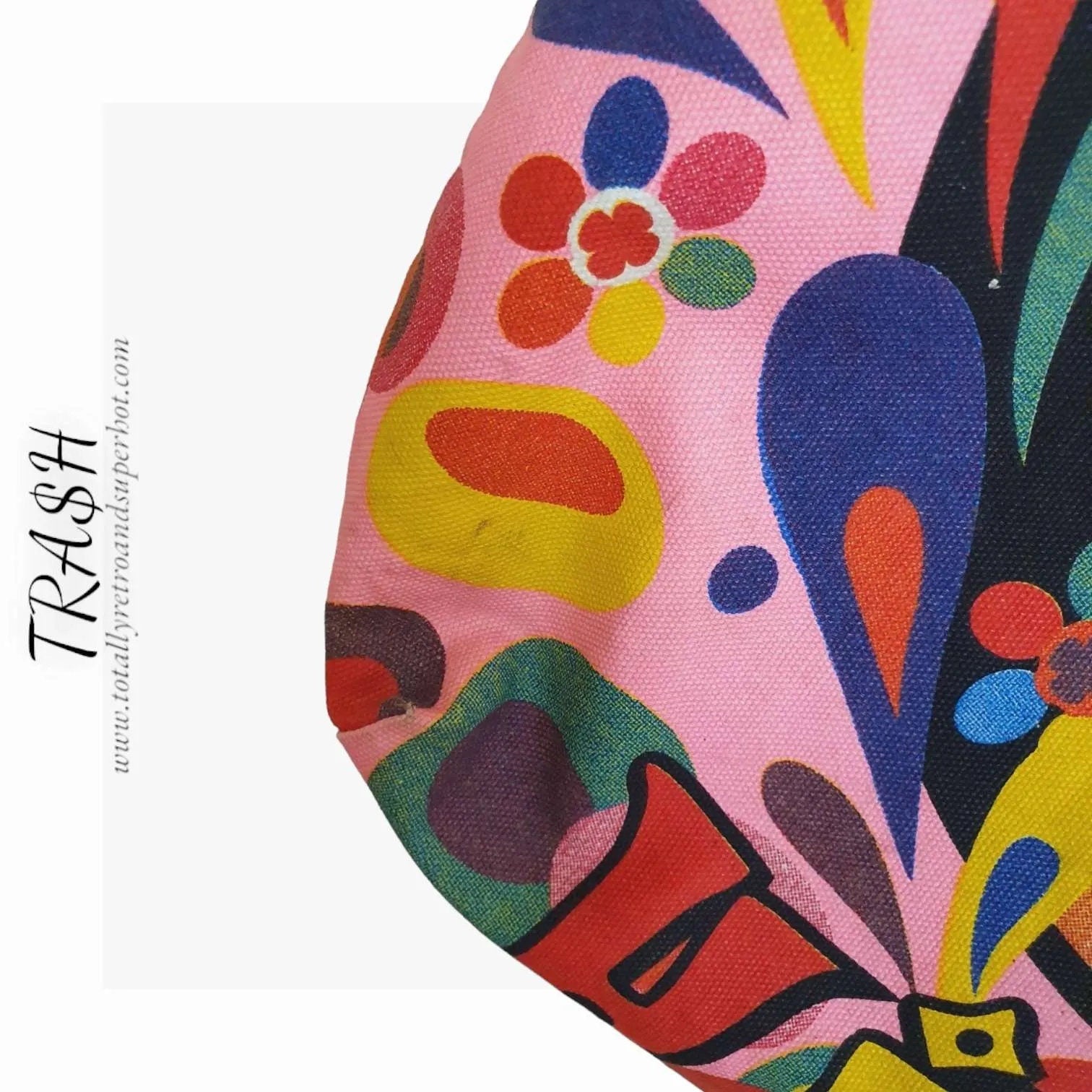Close up of a Colorful abstract tote bag from Trash vintage uk