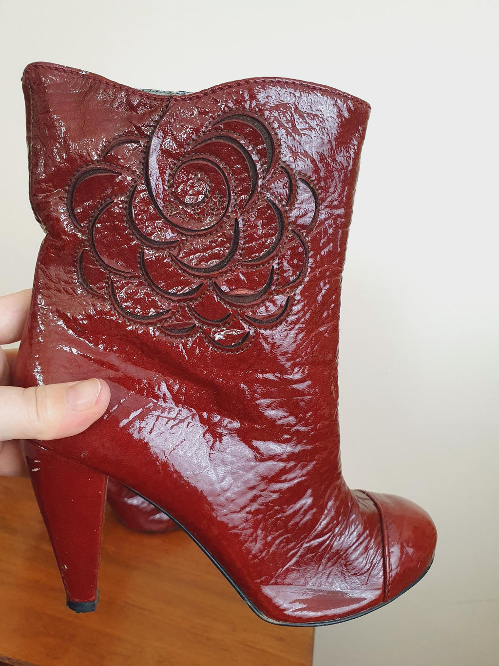 90s Miss Sixty Patent Dark Red Boots
