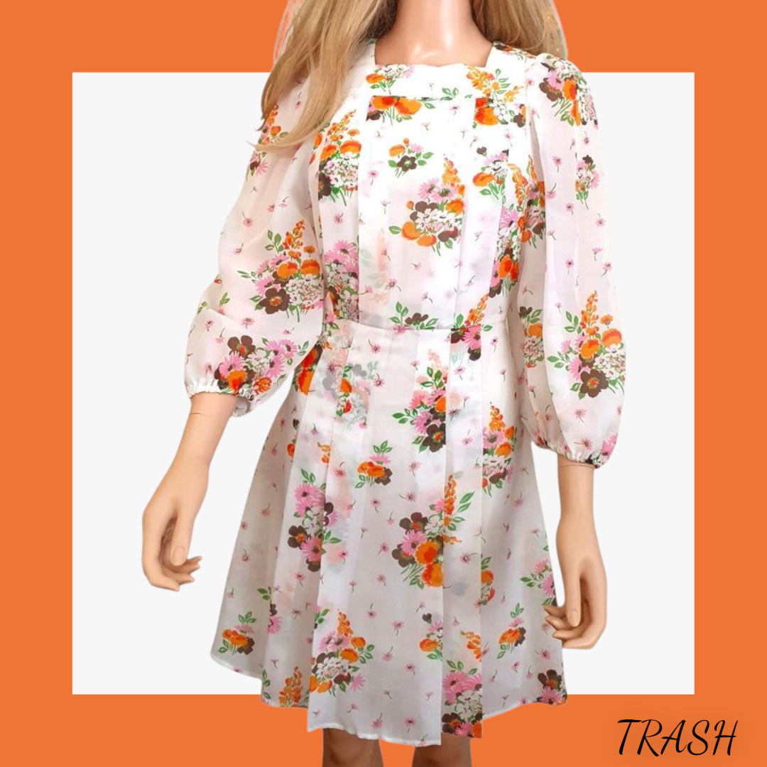 1960s Floral Chiffon Mini Day Dress