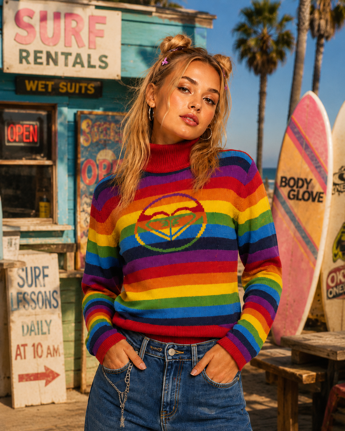 Rare vintage Roxy rainbow knit jumper
