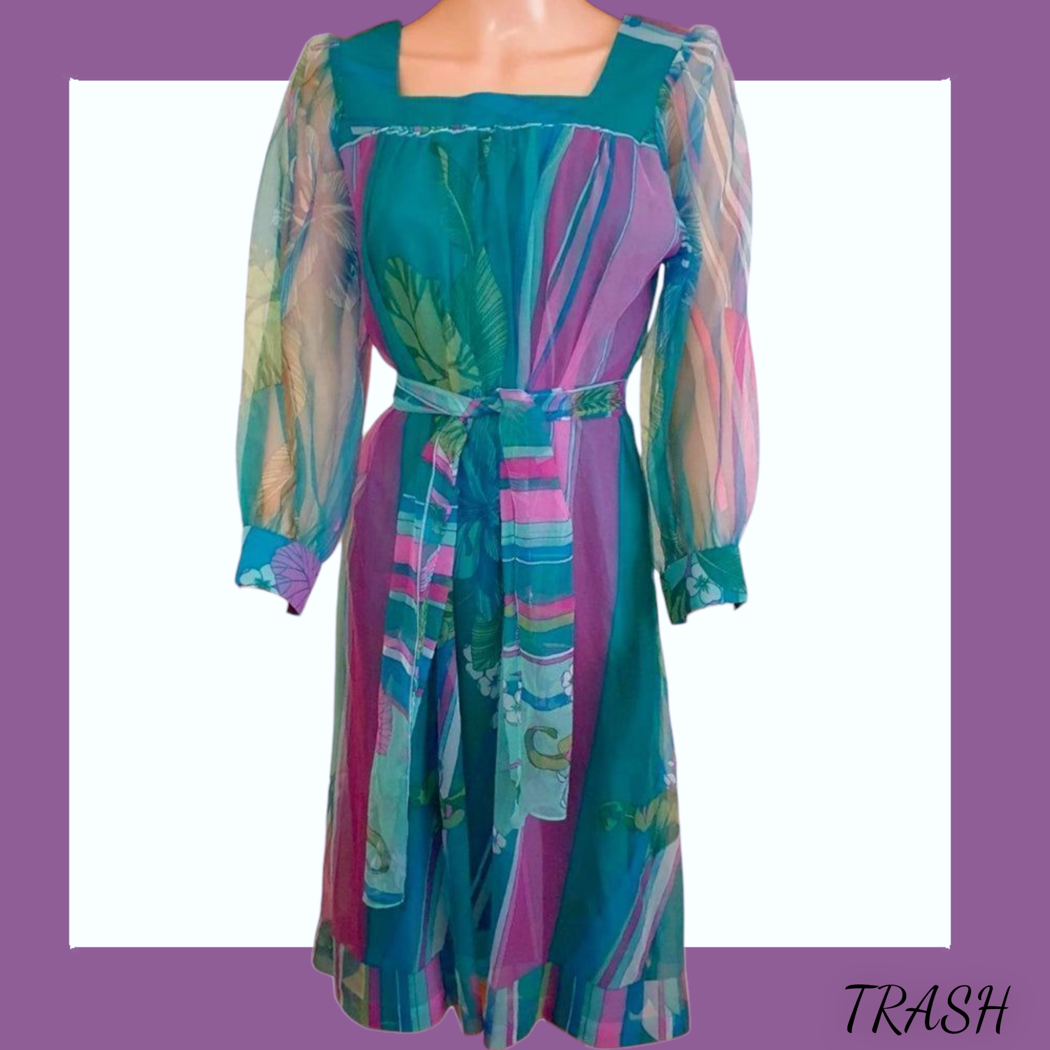 Unique 1970s Chiffon Day Dress