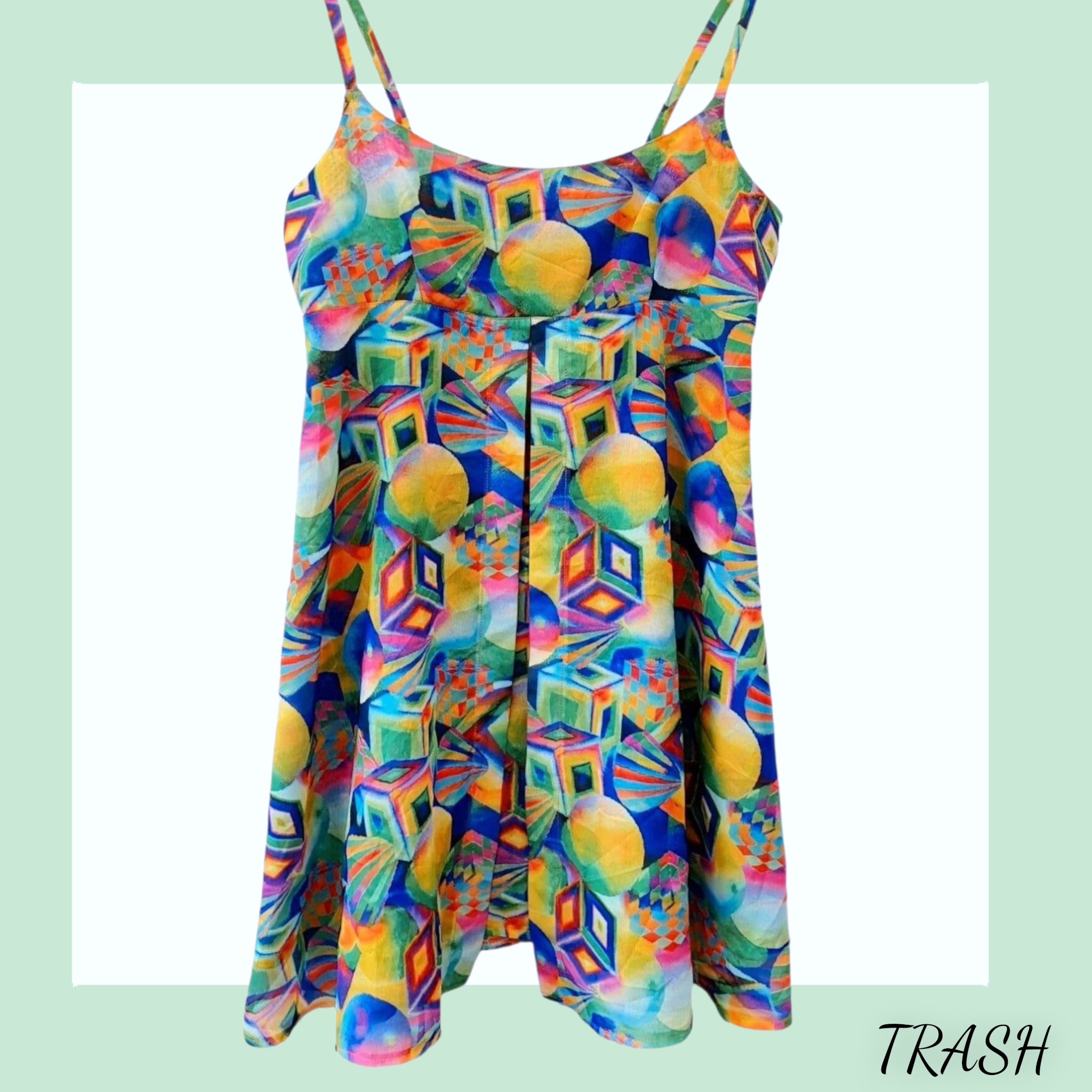 Vintage Abstract 1970s 1980s Colourful Mini Dress