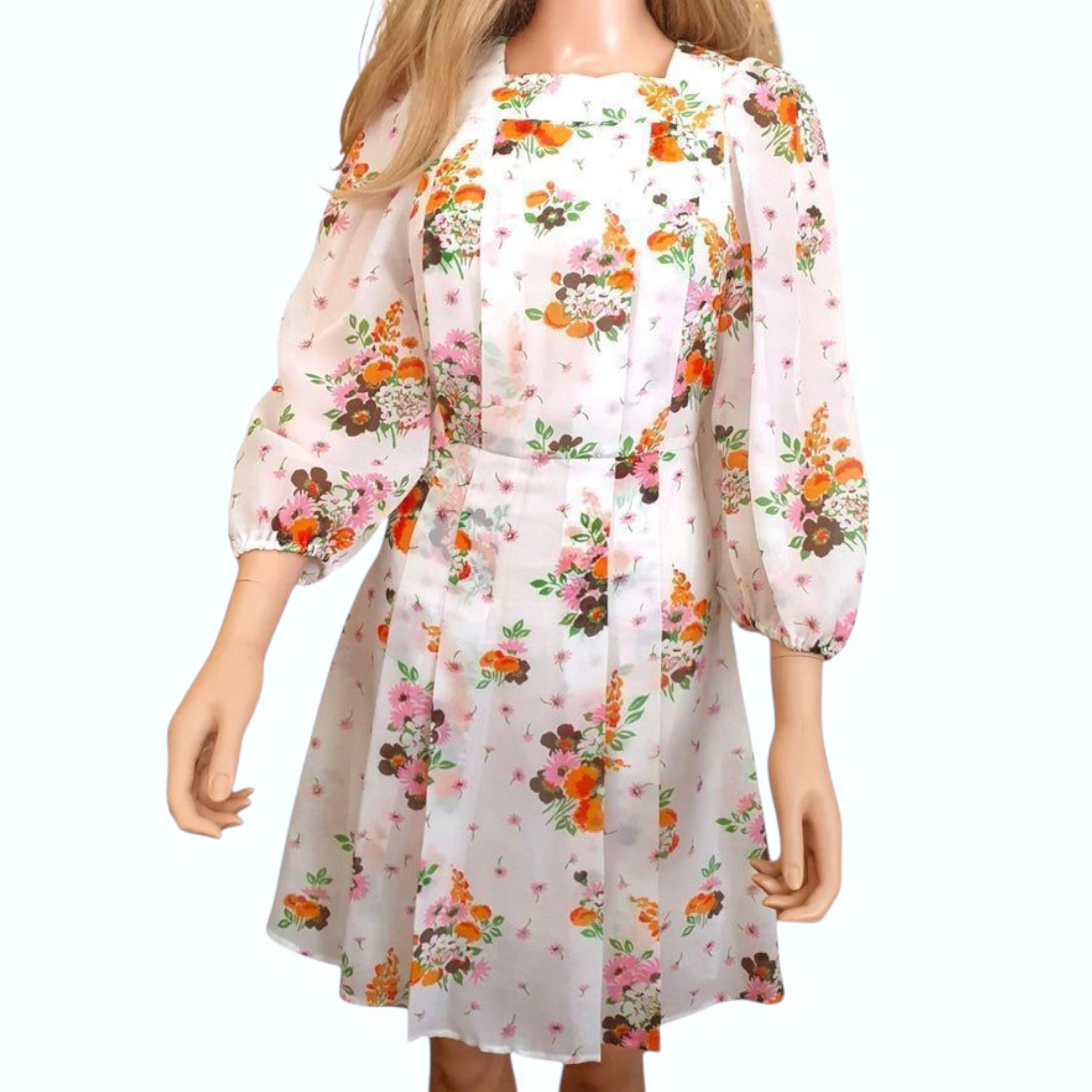 1960s Floral Chiffon Mini Day Dress