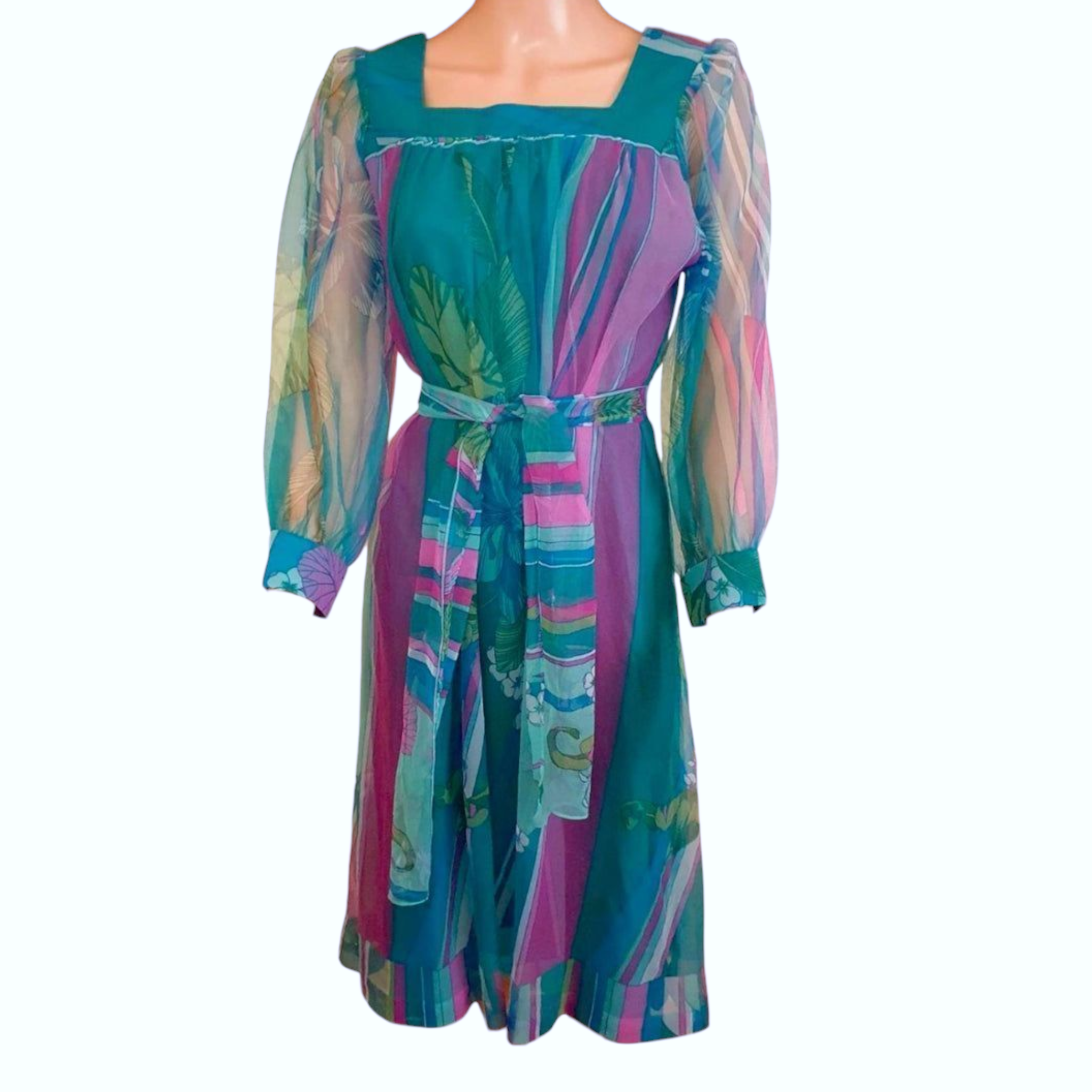 Unique 1970s Chiffon Day Dress