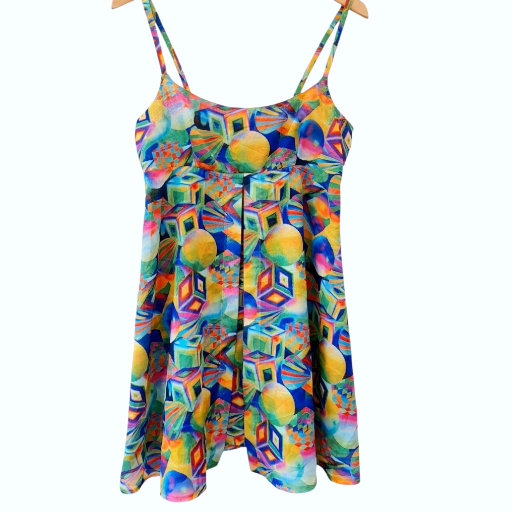 Vintage Abstract 1970s 1980s Colourful Mini Dress