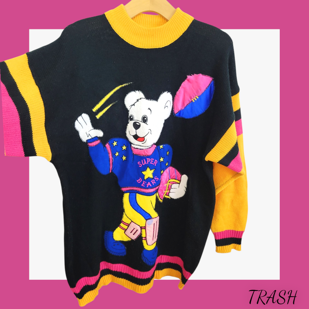 Retro 90s funky jumper long sleeve crew neck knitwear size 14 16. Buy online at Trash Vintage UK