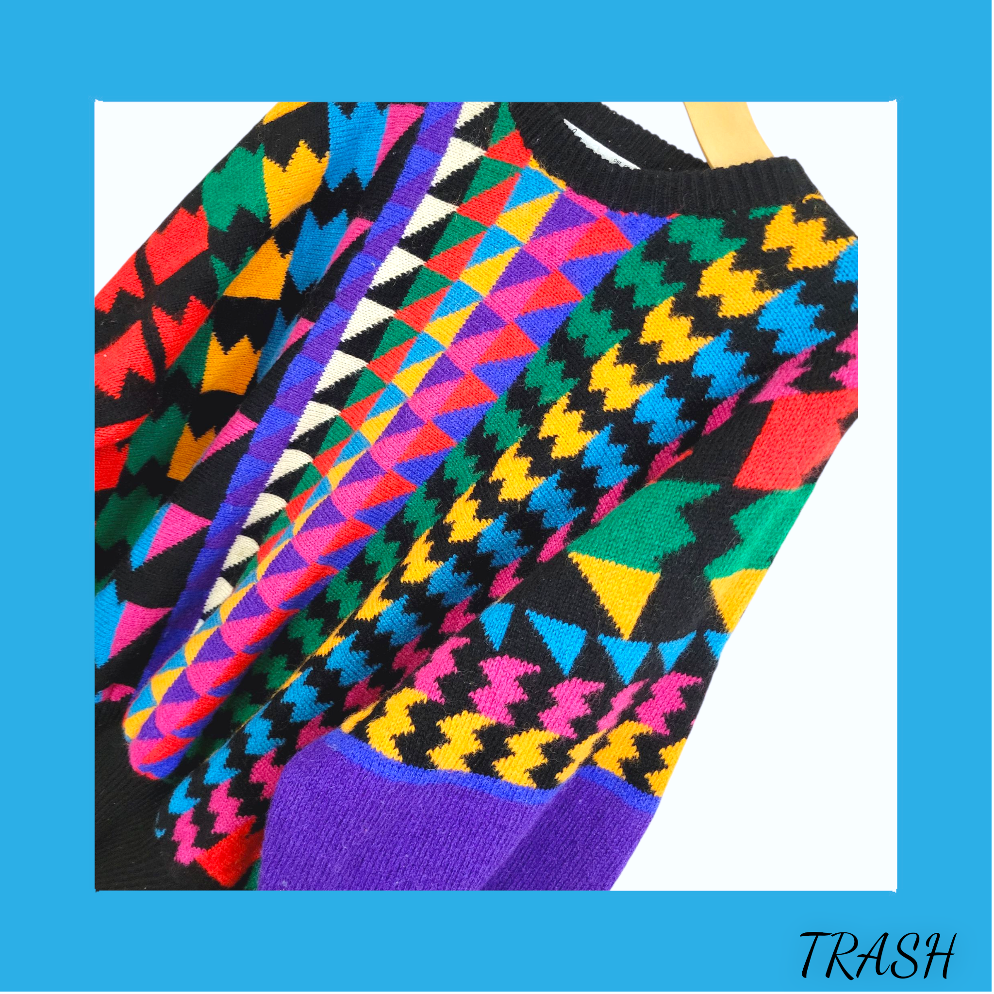 Colorful patterned vintage womans or or mens 80s jumper from Trash Vintage UK