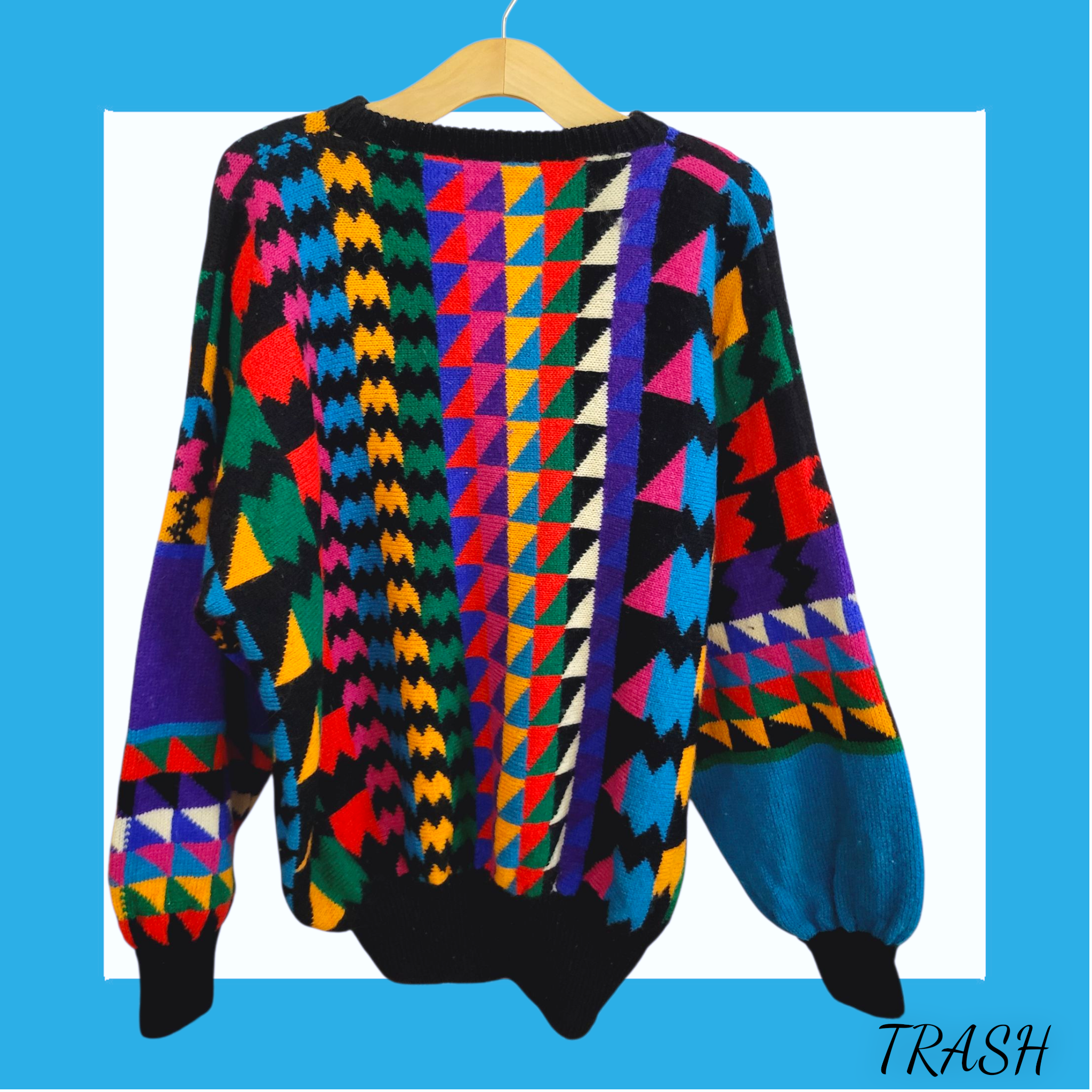 Funky geometric rainbow sweater vintage 80s wool winter style
