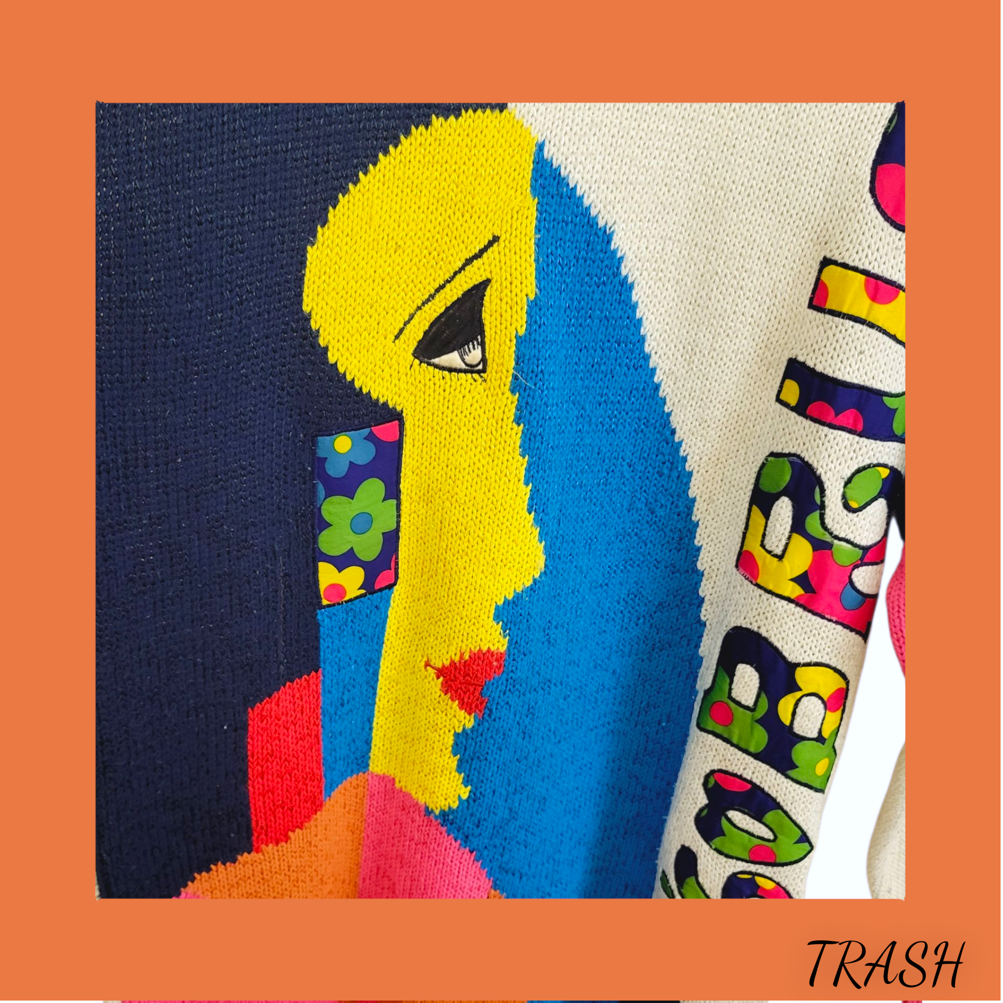 Colorful abstract art piece on 90s vintage sweater 