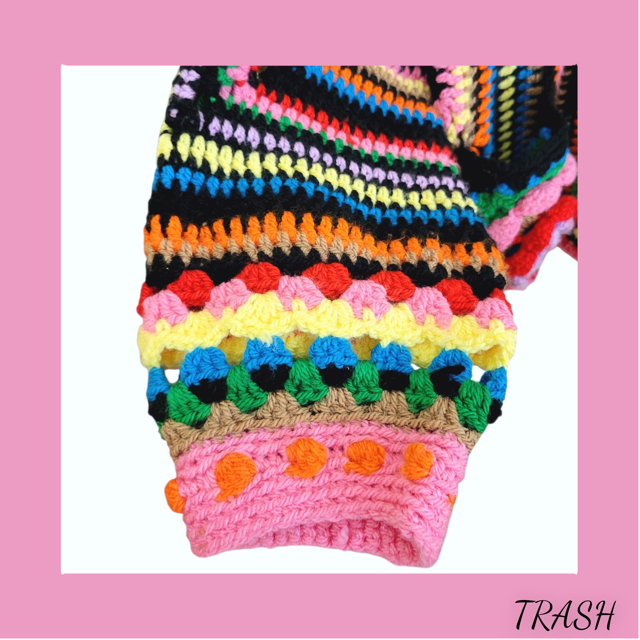 Colorful crocheted cardigan sleeve