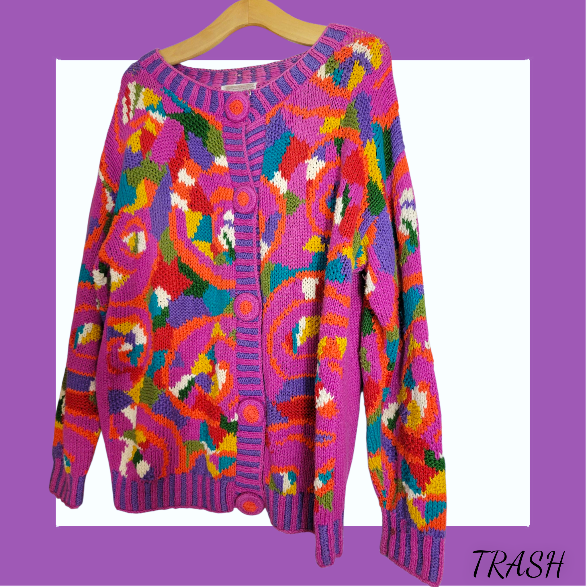 Retro designer knitwear multicoloured cotton raime blend cardigan