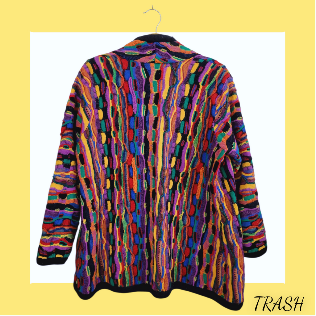 Vintage 1990s Coogi style oversized merino wool sweater cardigan knitwear