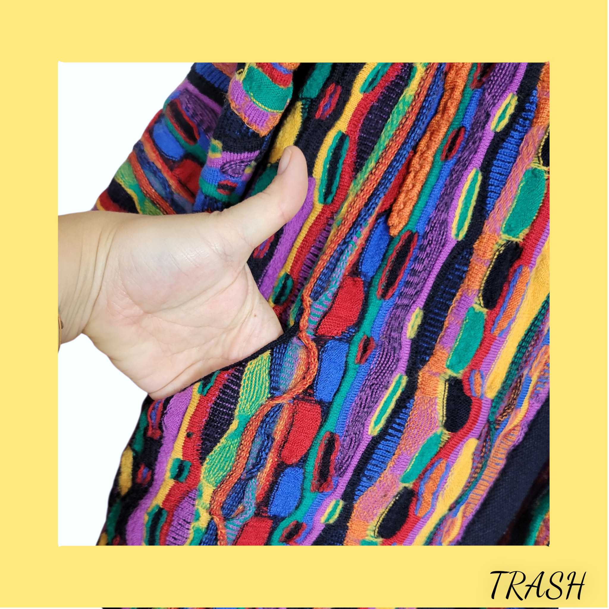 Vintage 1990s Coogi style oversized merino wool cardigan knitwear with pockets