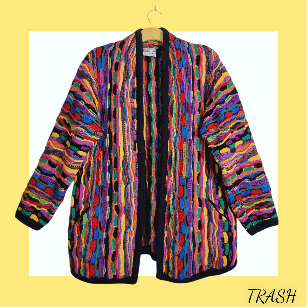 Vintage 90s Purley Australia Coogi style cardigan rainbow 3D knit - Buy online from Trash Vintage UK