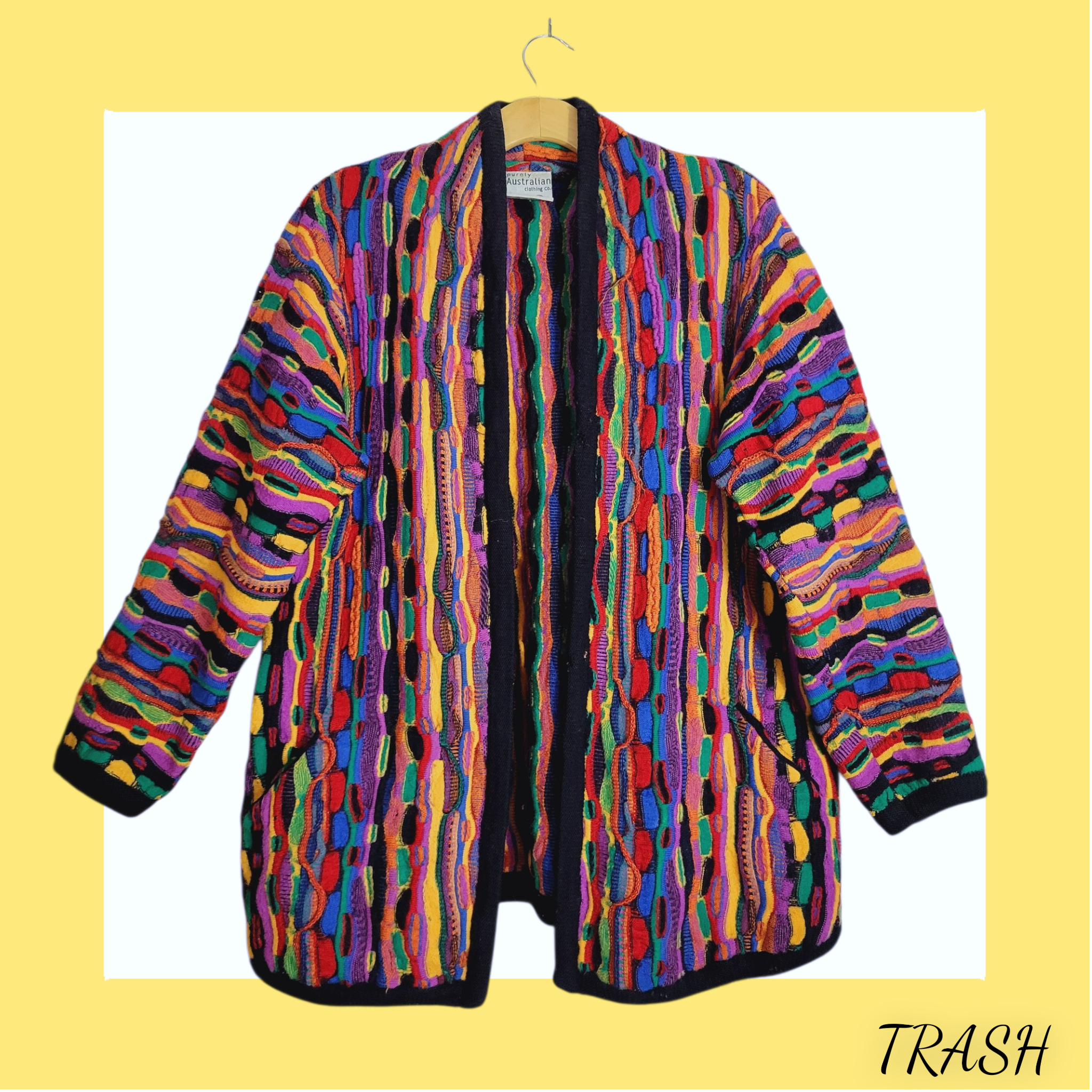 Vintage 90s Purley Australia Coogi style cardigan rainbow 3D knit - Buy online from Trash Vintage UK