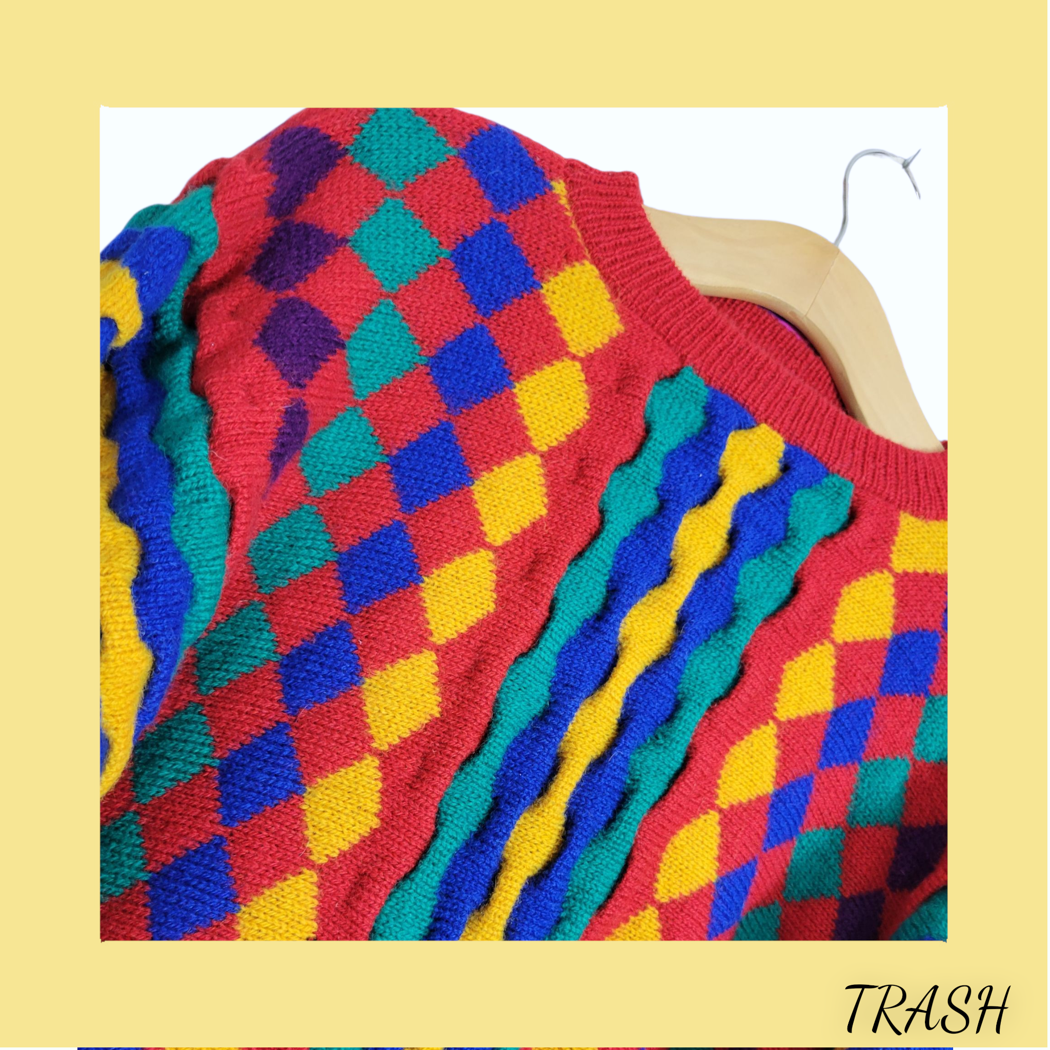 Retro Coogi style oversized jumper medium large kidcore clowncore fashion- close up