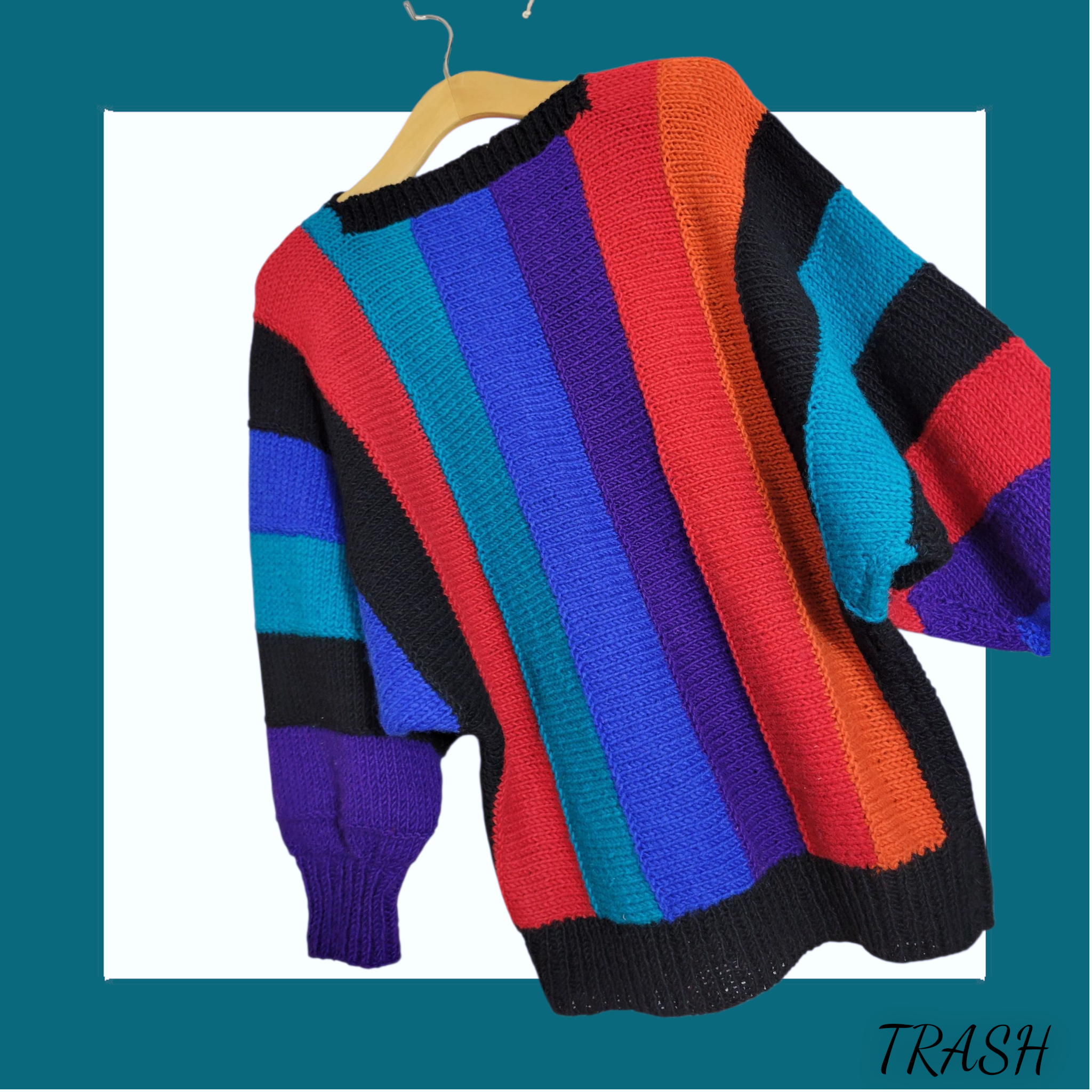 Bold rainbow stripe vintage 90s chunky knit jumper oversized