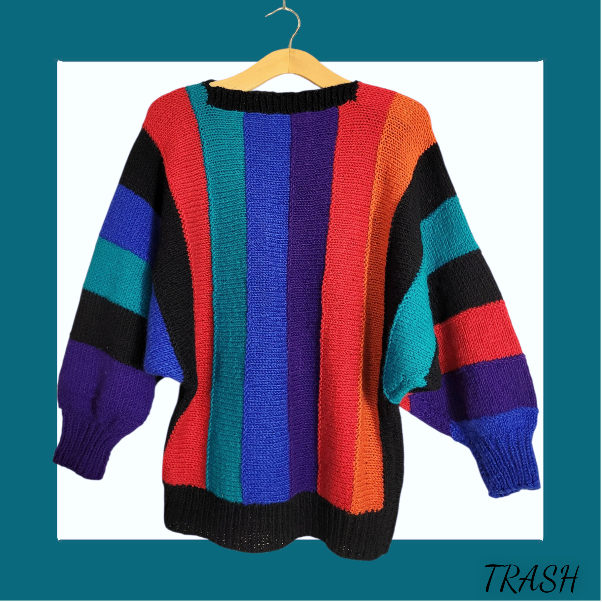 Vintage 90s striped colour block sweater rainbow chunky wool jumper. Buy online from Trash Vintage UK