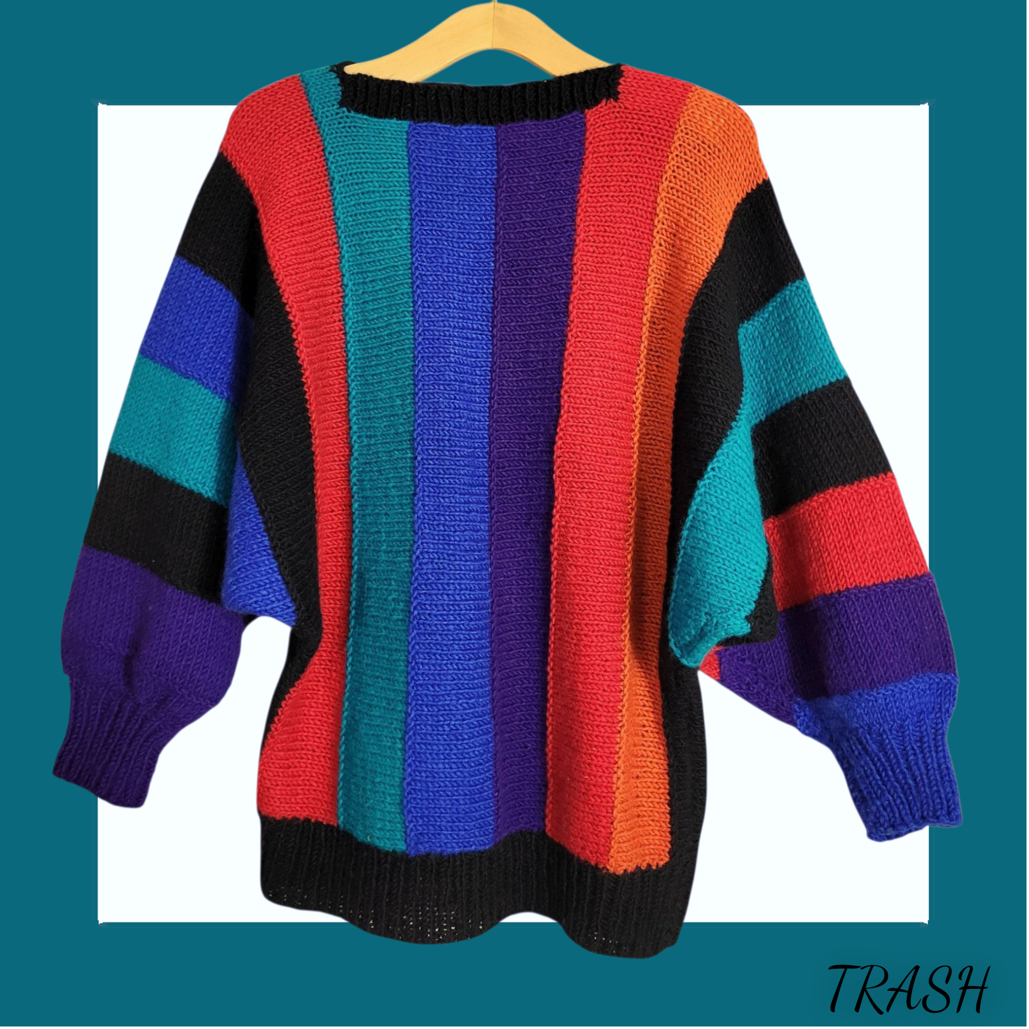 Colour block rainbow wool jumper vintage 1990s cosy knitwear