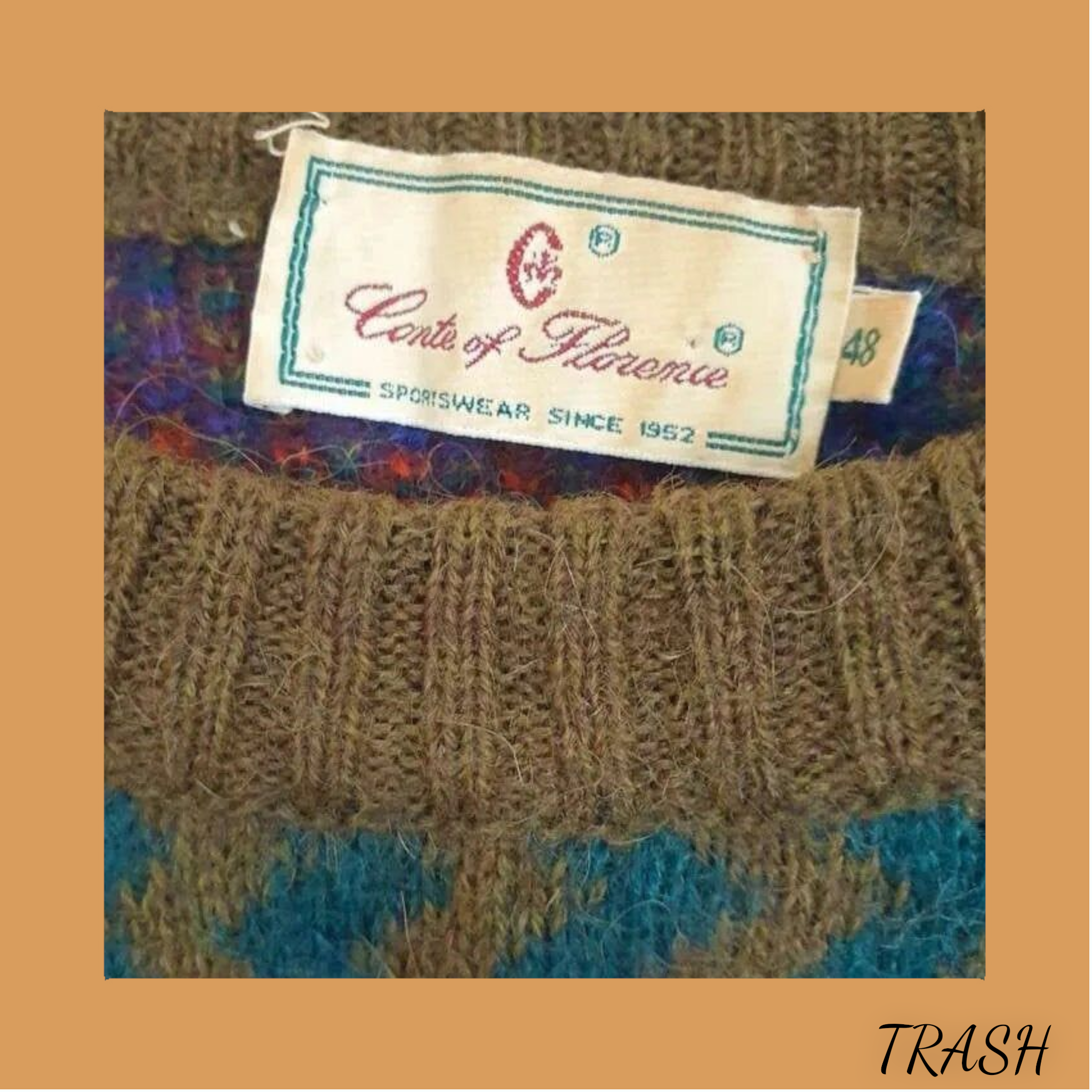 Textile with a 'Corte's of Florence' LABEL ON A VINTAGE JUMPER