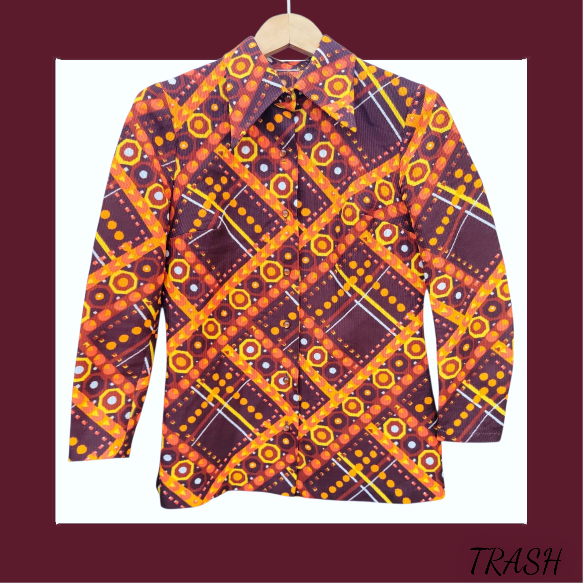 1960s 1970s Dagger Collar Shirt