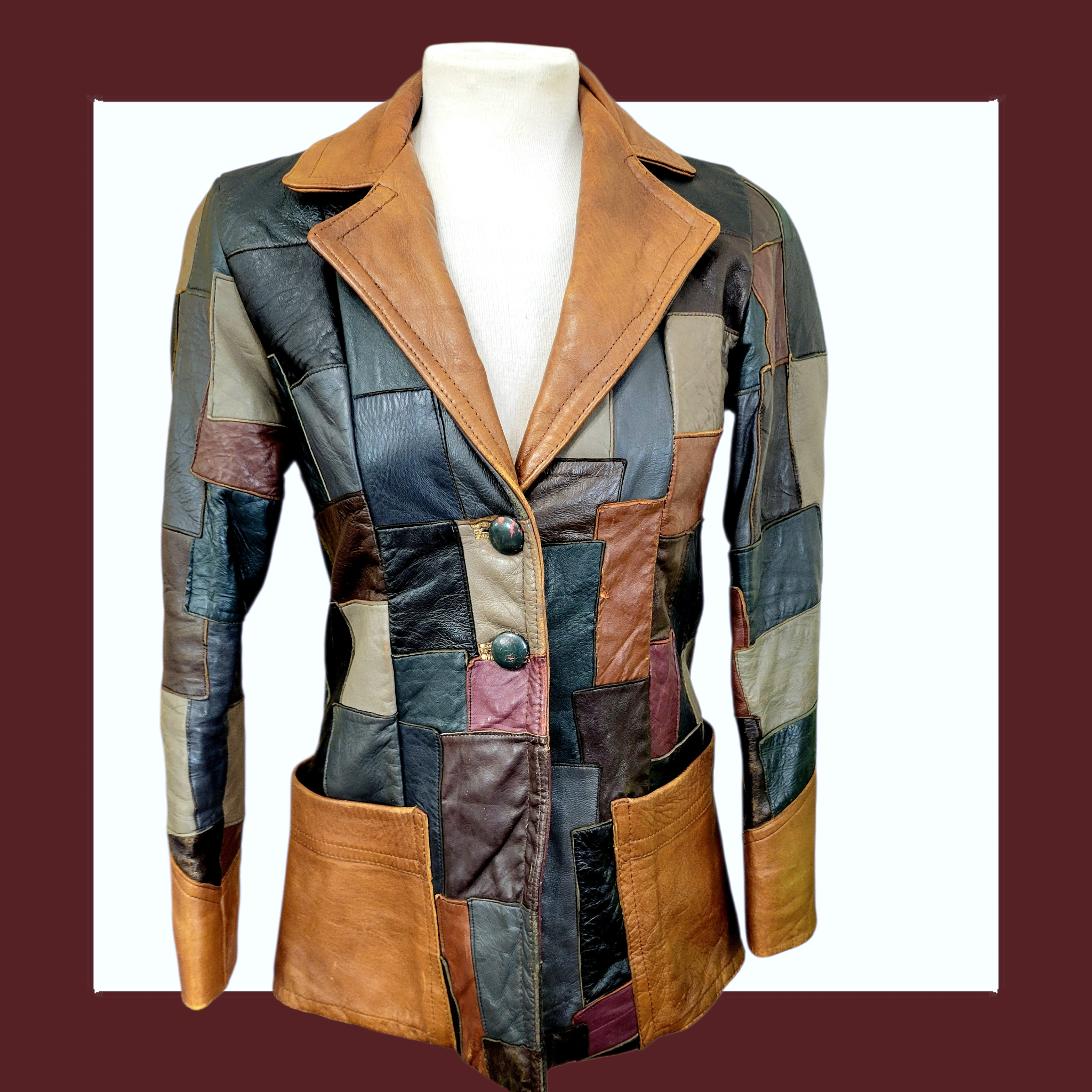 Rare vintage 1970s handmade patchwork leather jacket