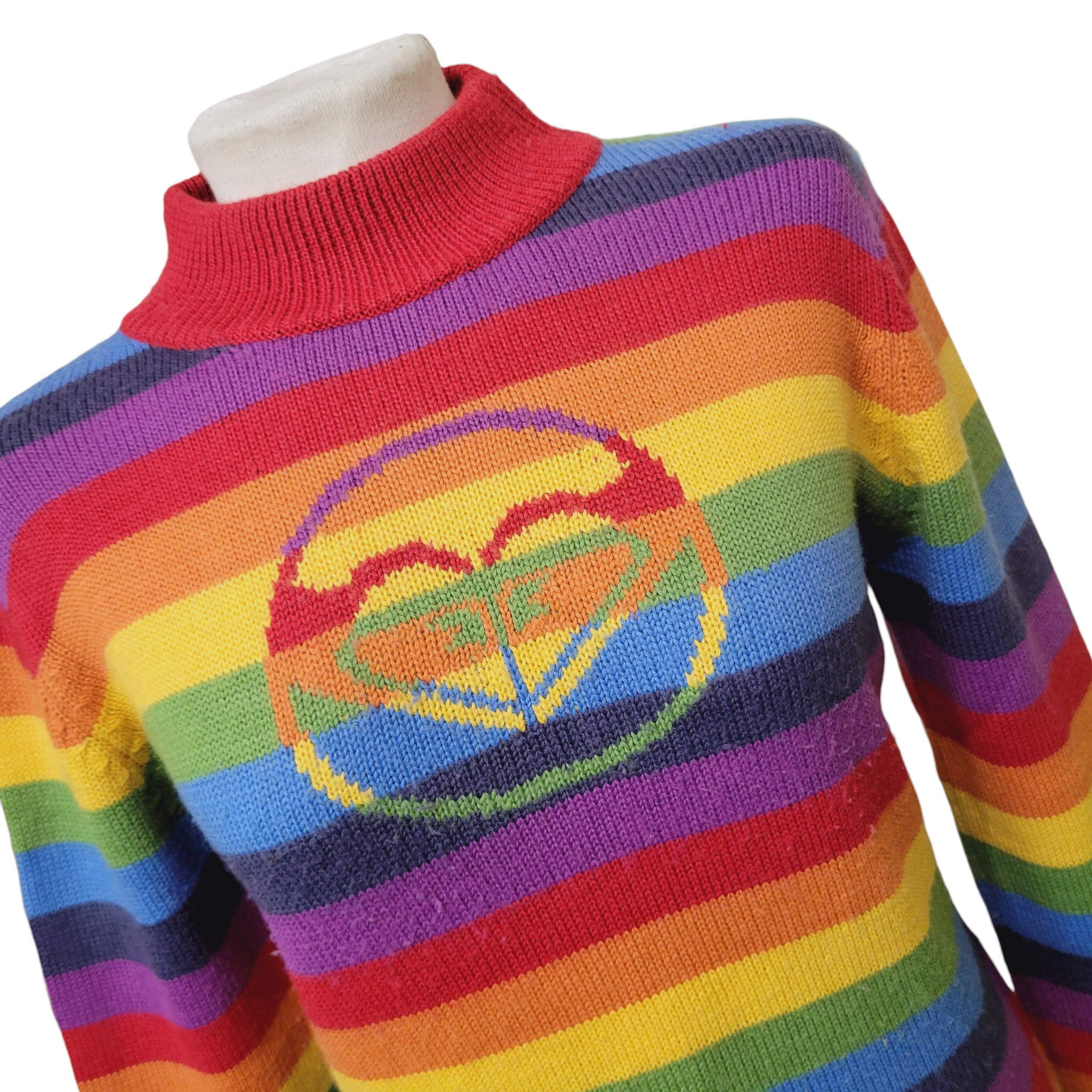 Colourful vintage rainbow striped knitwear