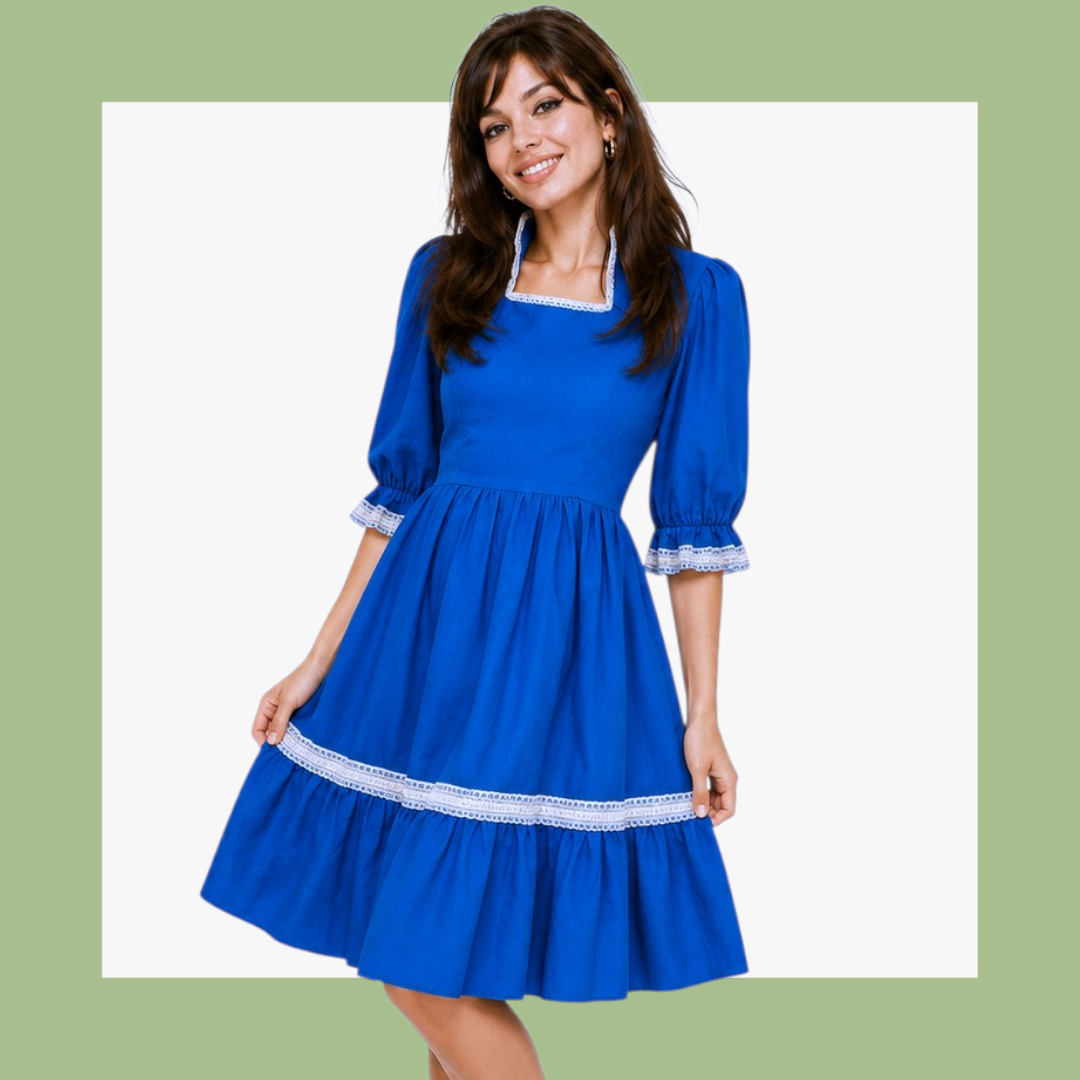 Gorgeous Vintage Blue Square Dance Dress