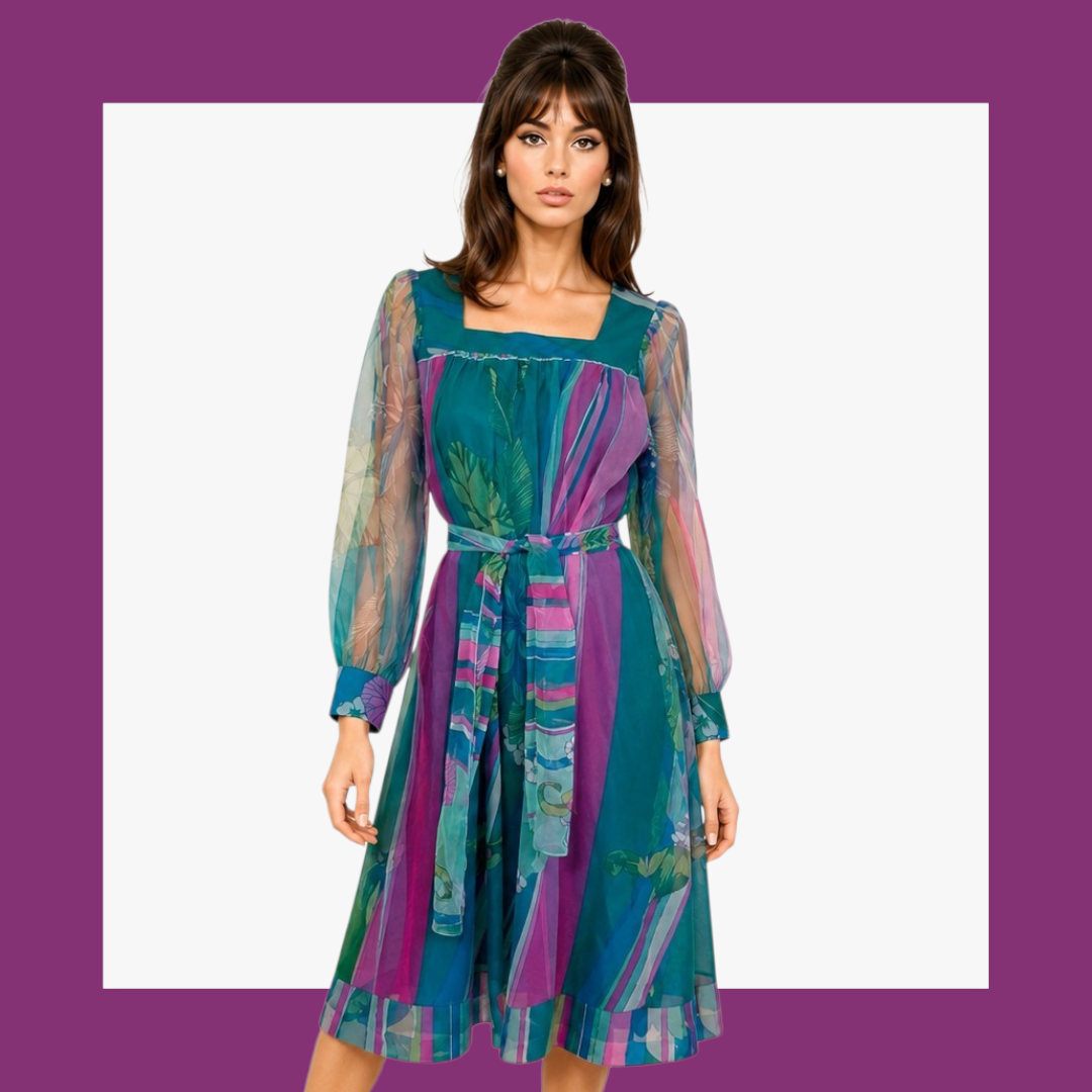 Unique 1970s Chiffon Day Dress