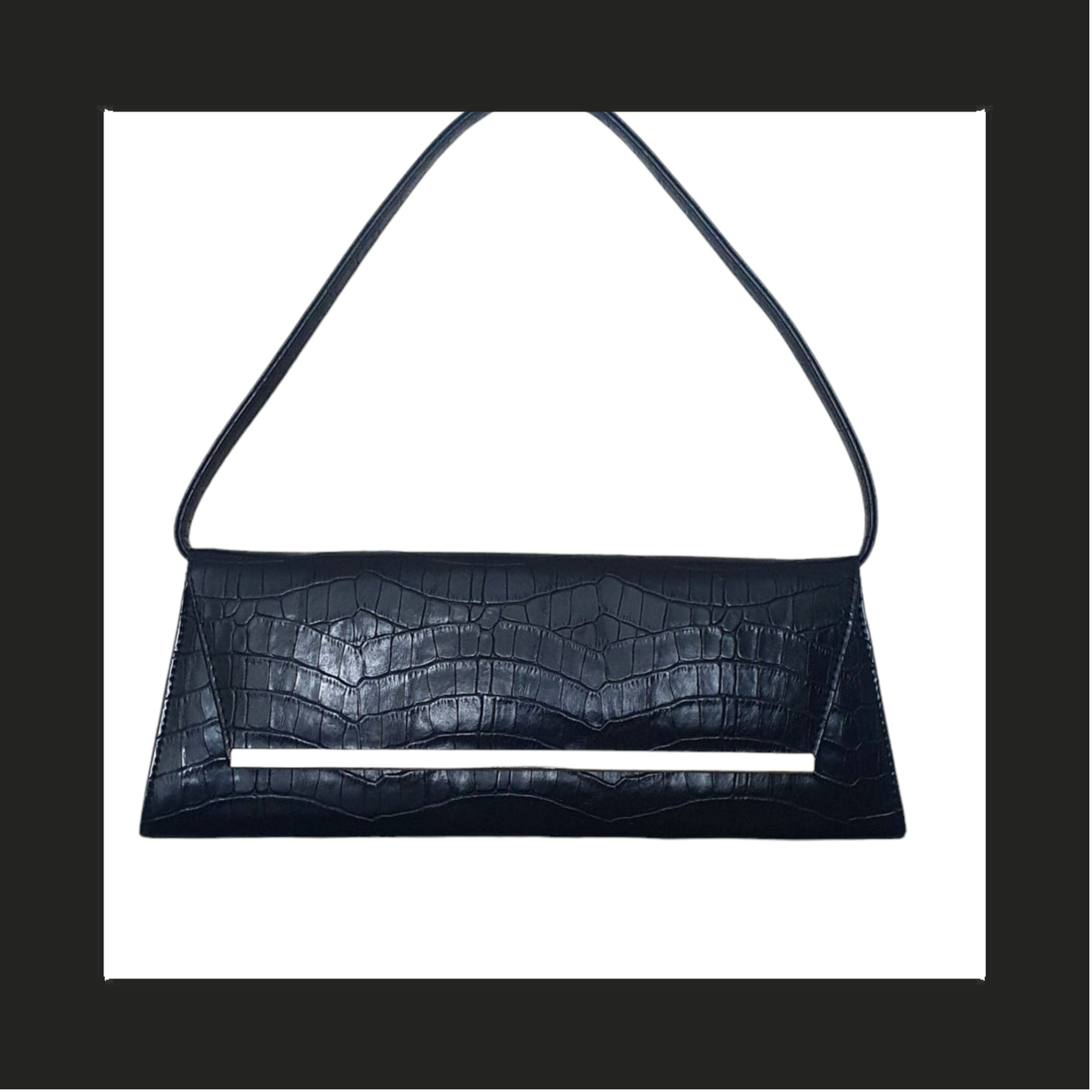 Y2k Black Mock Croc Baguette