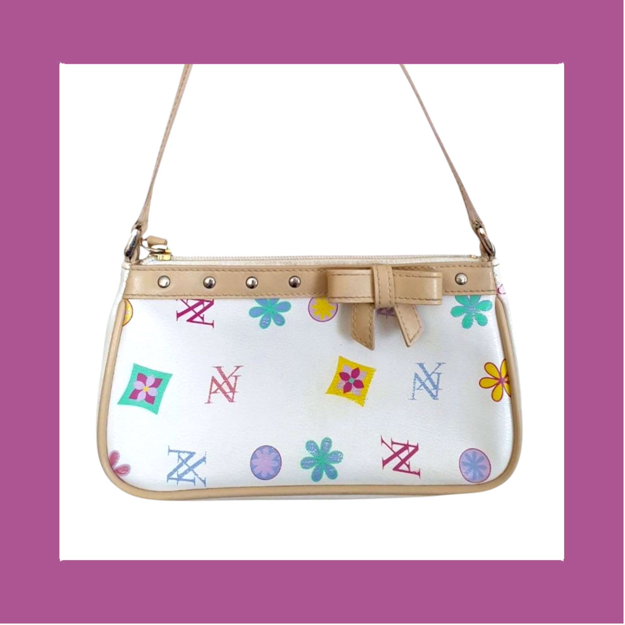 Y2k White Monogram Shoulder Bag