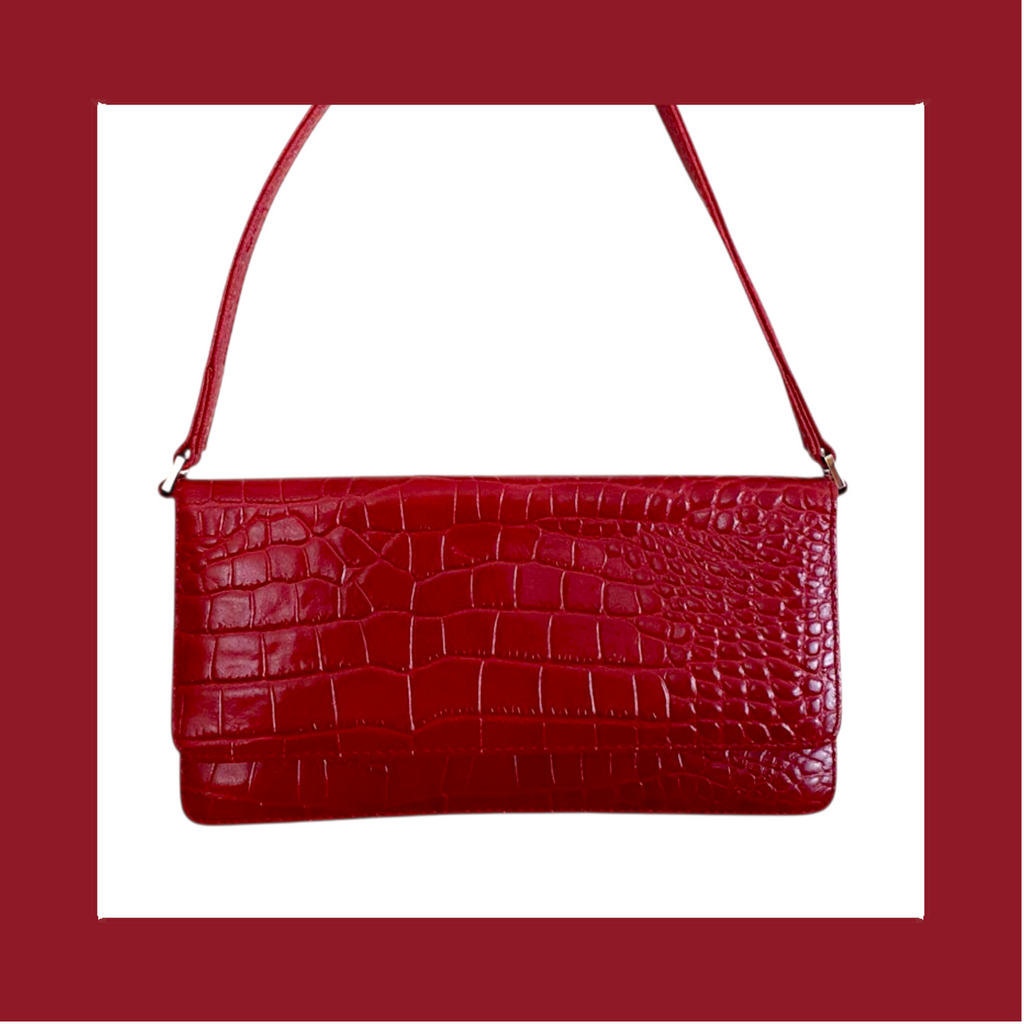 Y2k Vintage Dark Red Leather Shoulder Bag