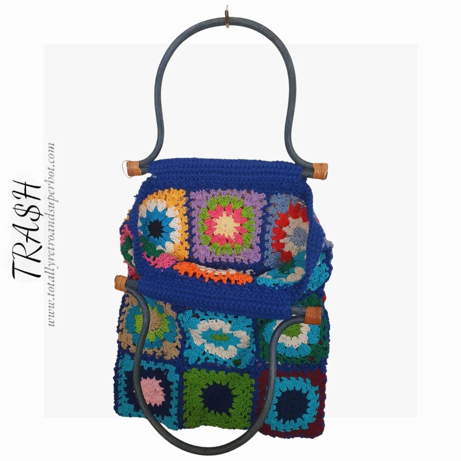 Vintage 1970s Granny Square Crochet Bag