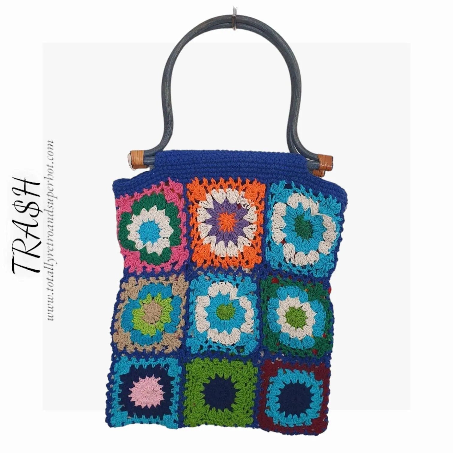 Vintage 1970s Granny Square Crochet Bag