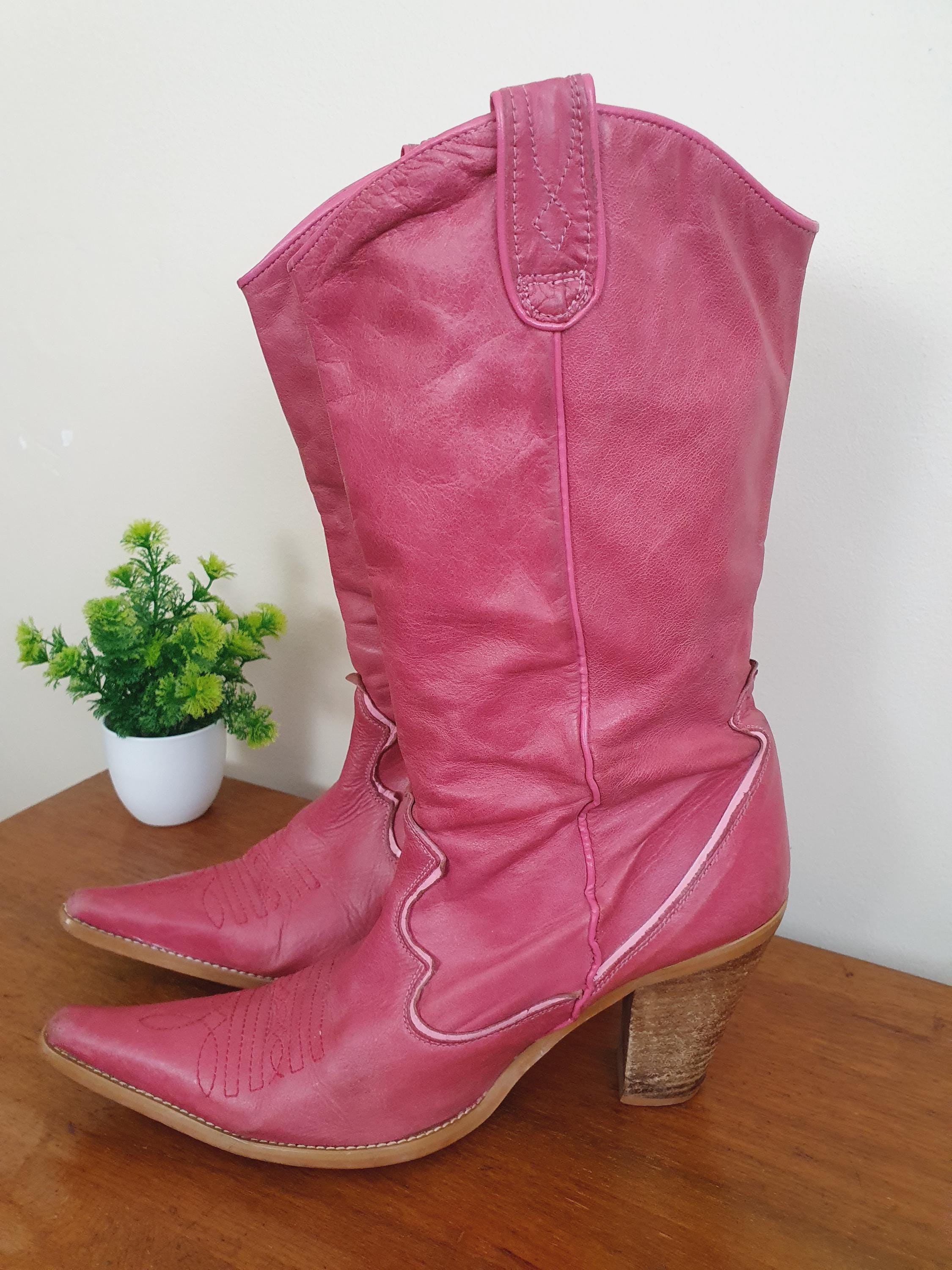 1970s Pink Leather Cow Girl Boots