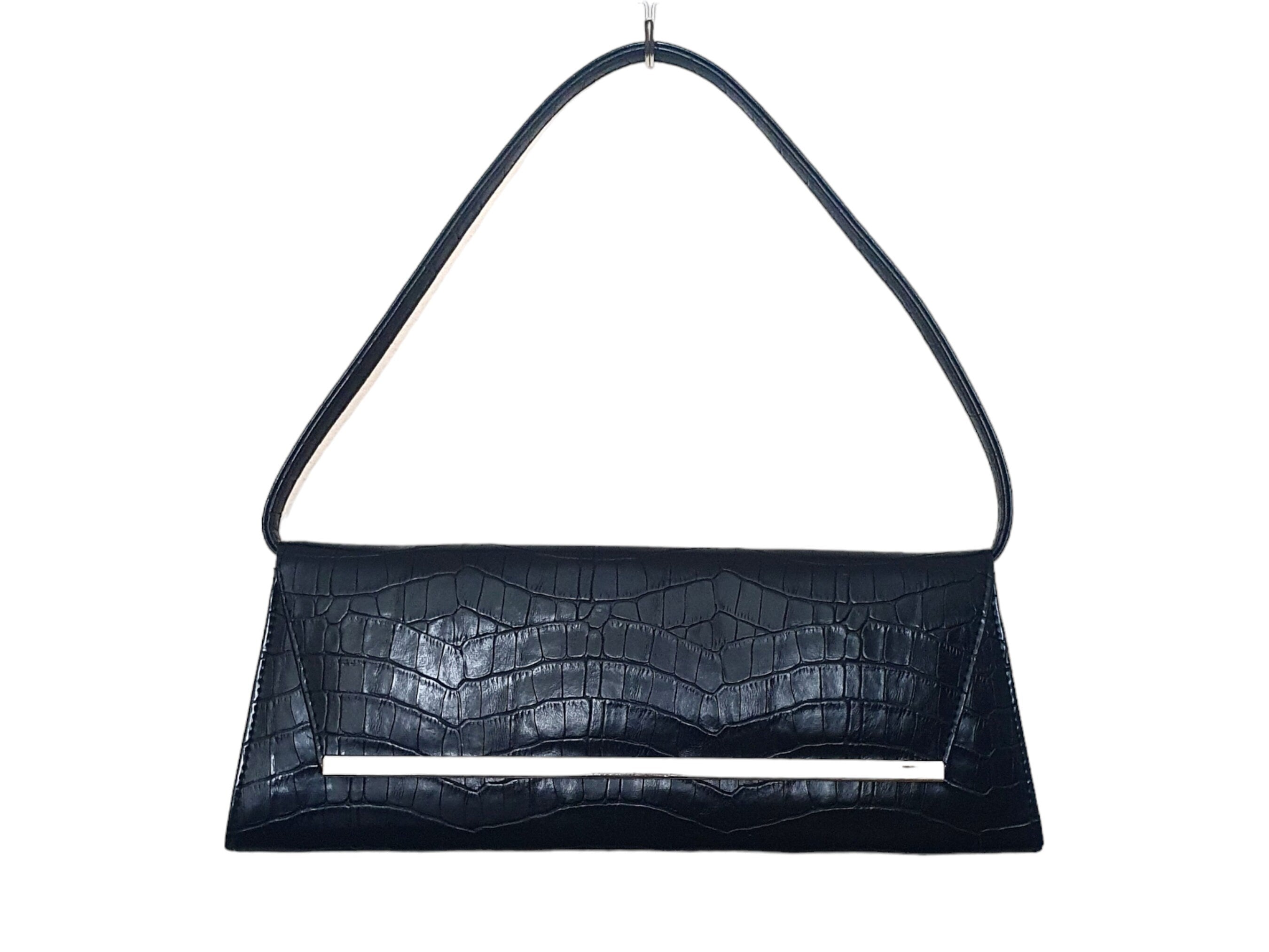 Y2k Black Mock Croc Baguette