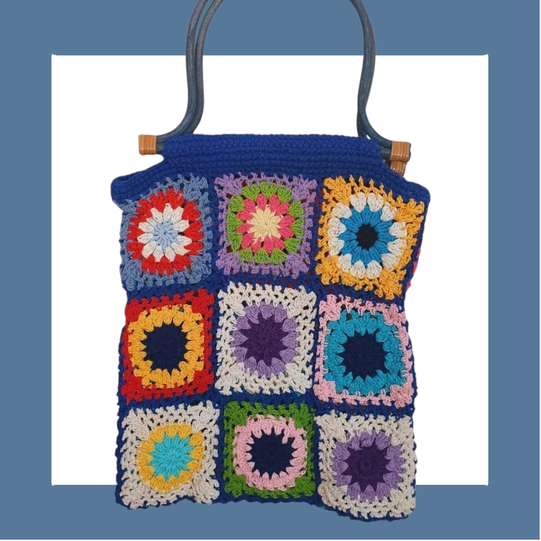 Vintage 1970s Granny Square Crochet Bag