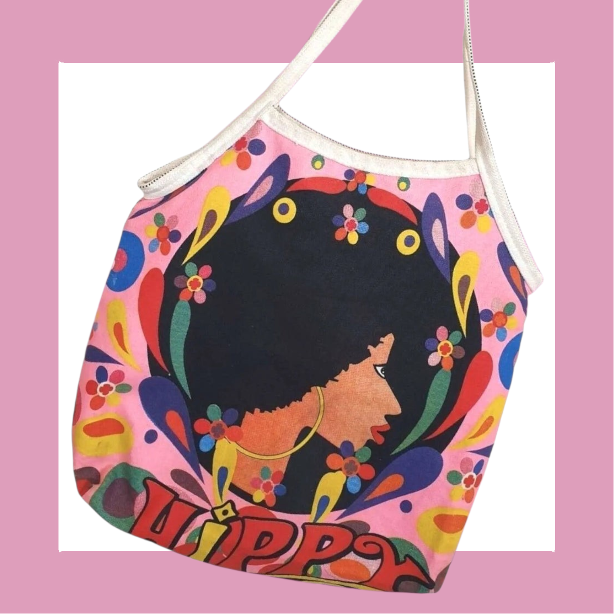 Funky Vintage tote bag- 70s psychedelic hippy shoulder bag