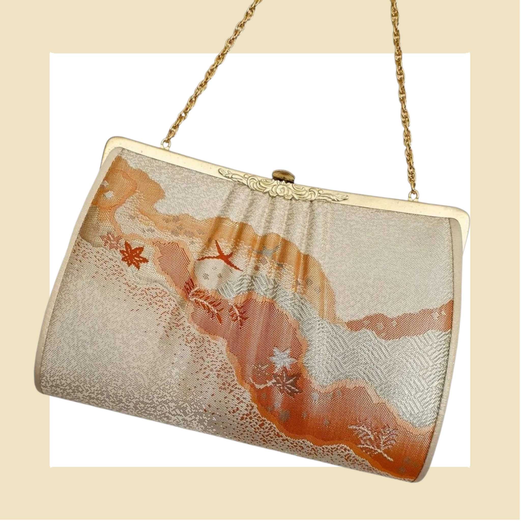 Vintage Japanese Orange Silk Handbag