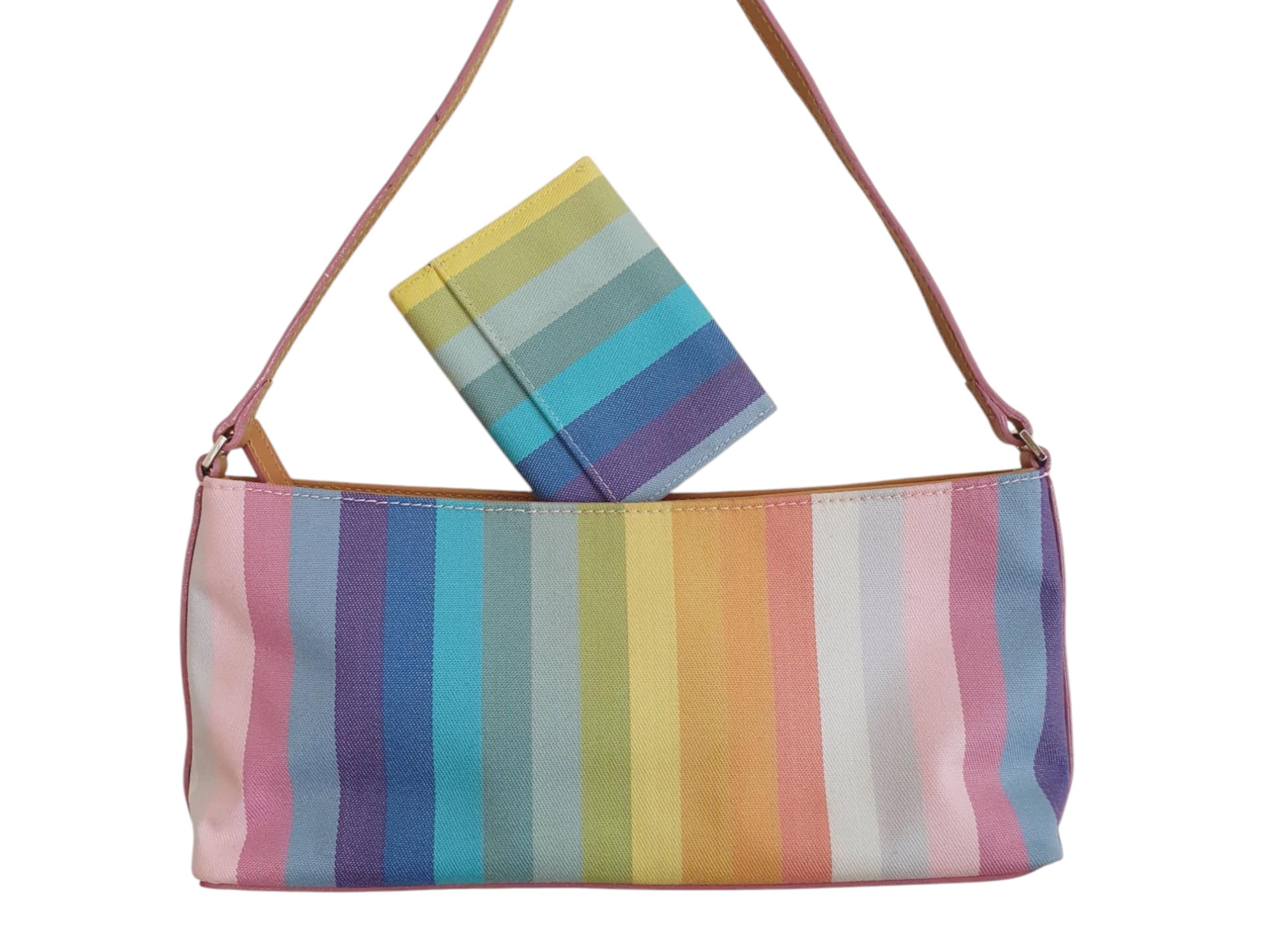 Y2k Rainbow Striped Baguette And Purse