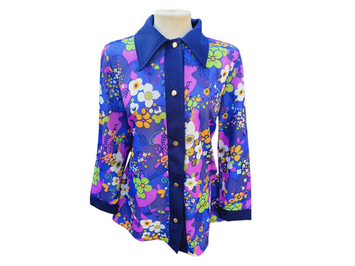 1960s 1970s Dagger Collar Shirt